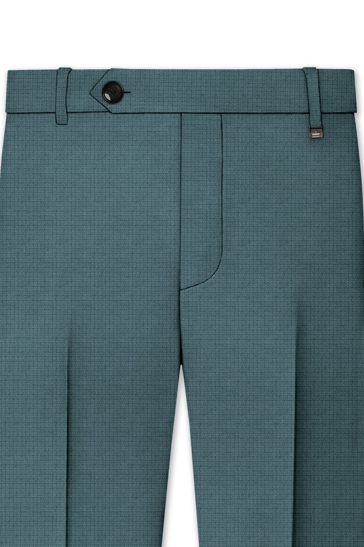 Viridian-Beetle Green Diamond Textured Wool Rich Slight Stretch Double Breasted Suit