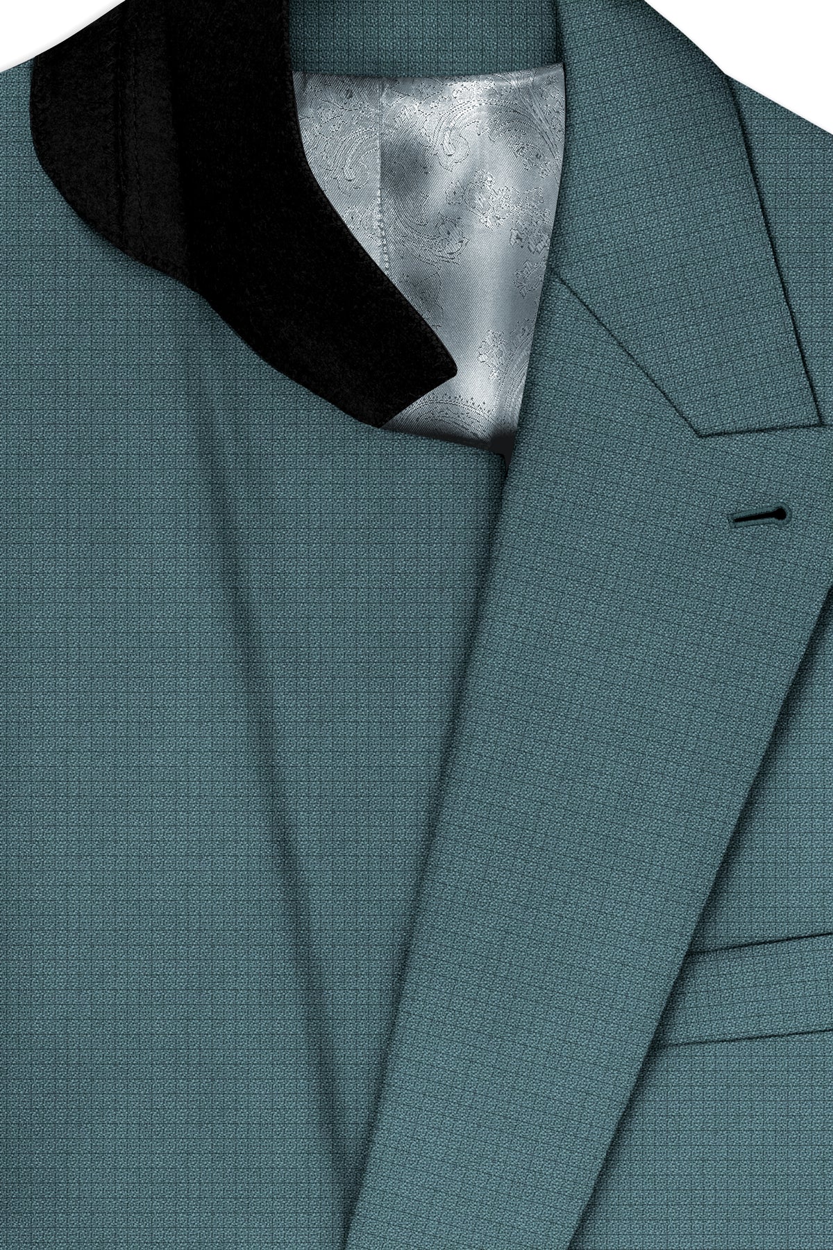 Viridian-Beetle Green Diamond Textured Wool Rich Slight Stretch Double Breasted Suit