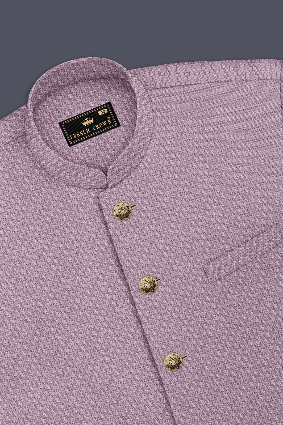 Regalia-Mountbatten Pink Diamond Textured Wool Rich Slight Stretch Cross Placket Bandhgala Suit