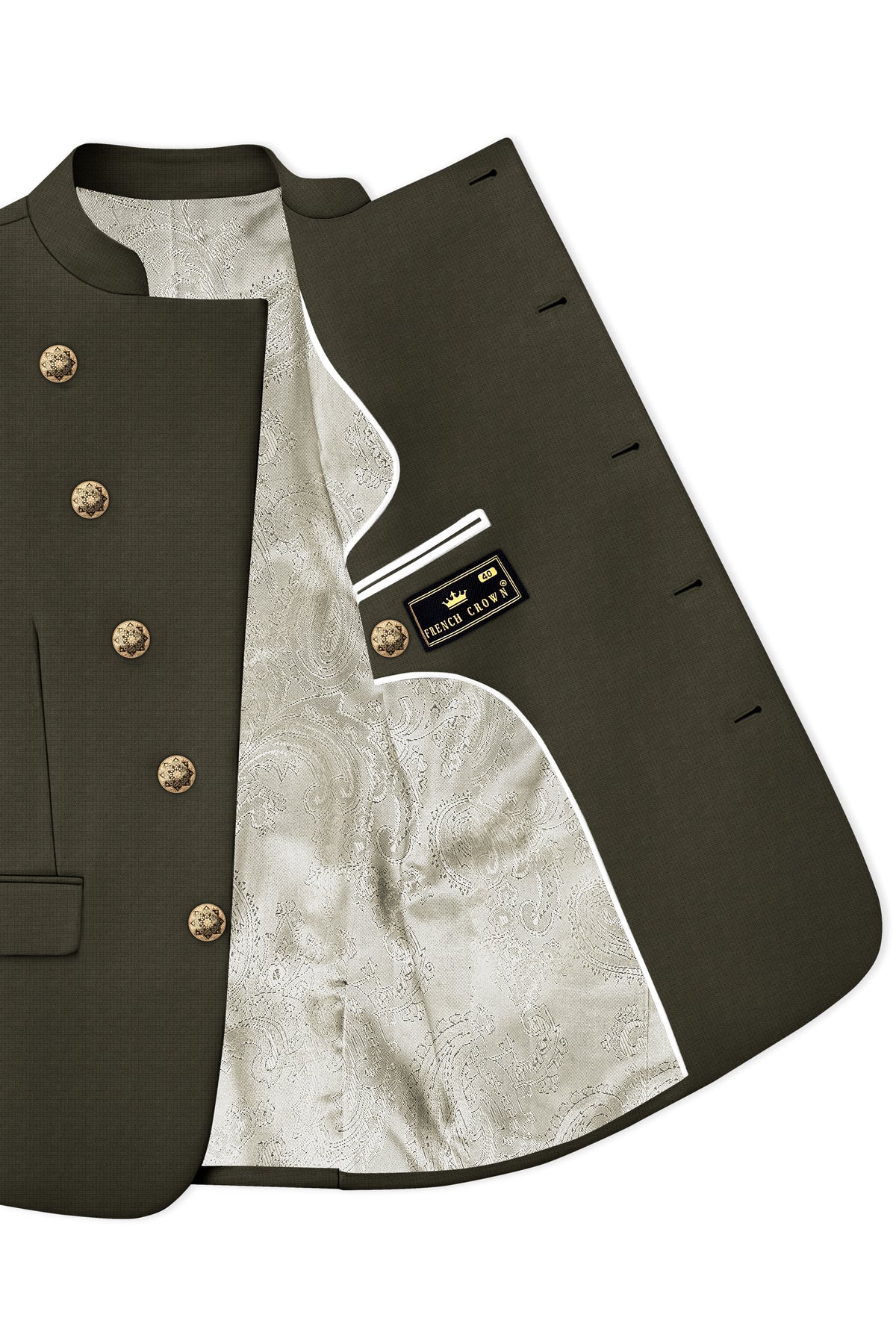 Prestige-Zeus Green Diamond Textured Wool Rich Slight Stretch Cross Placket Bandhgala Suit