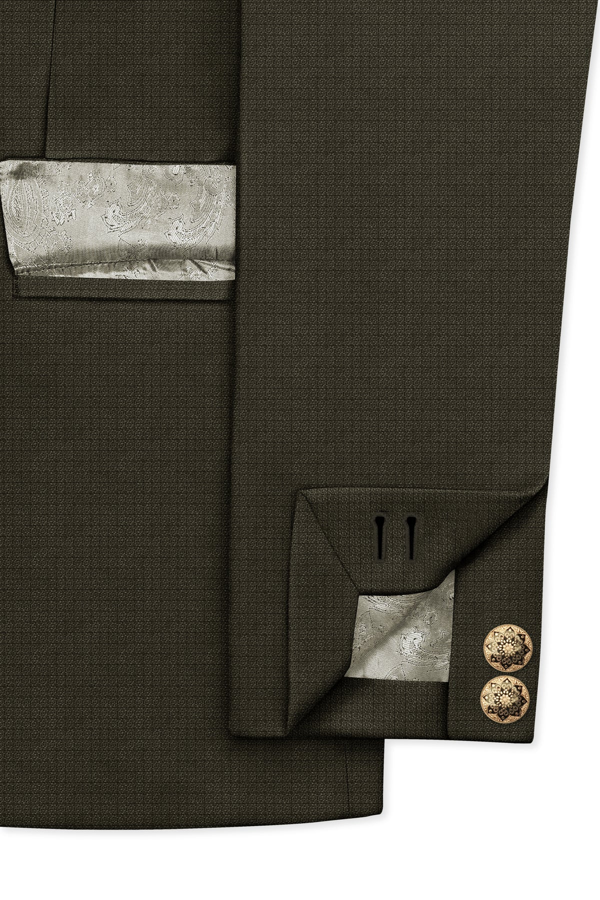 Prestige-Zeus Green Diamond Textured Wool Rich Slight Stretch Cross Placket Bandhgala Suit