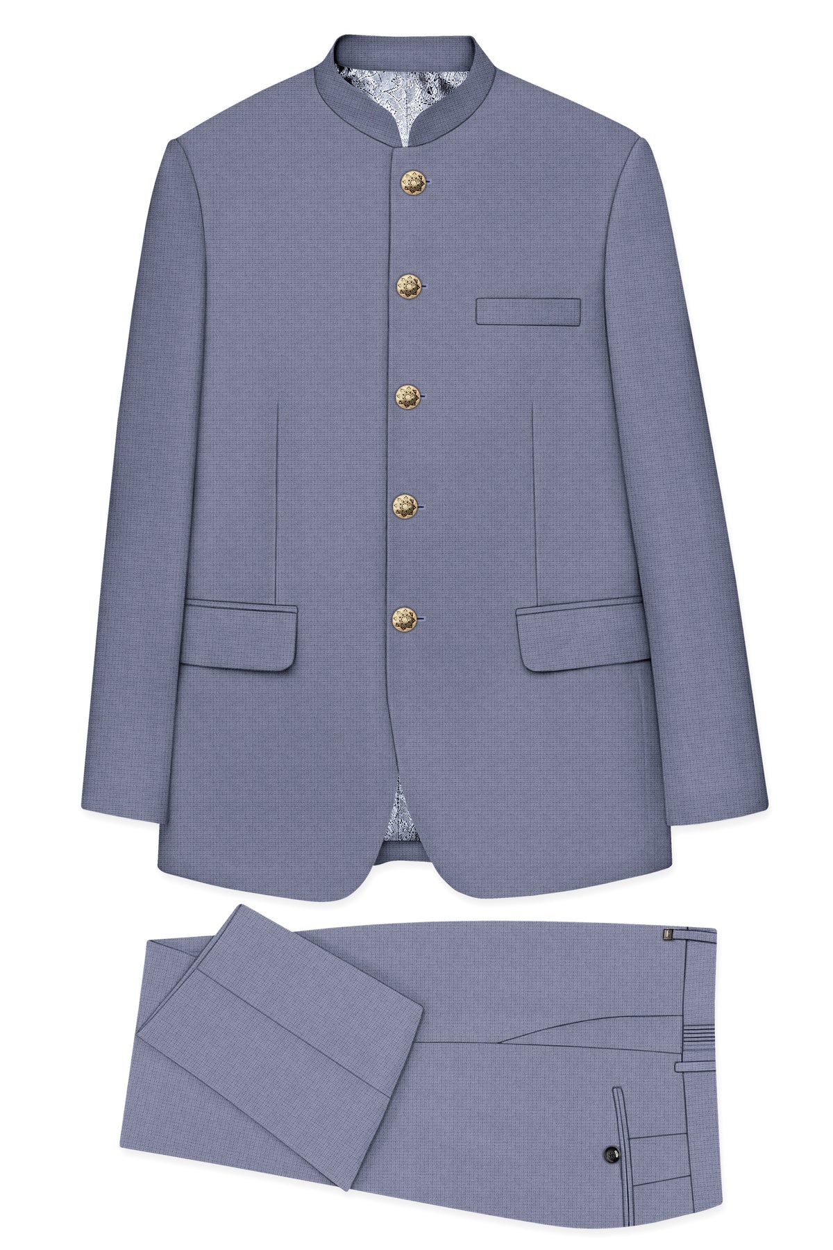 Graphite-Shuttle Gray Diamond Textured Wool Rich Slight Stretch Bandhgala Suit
