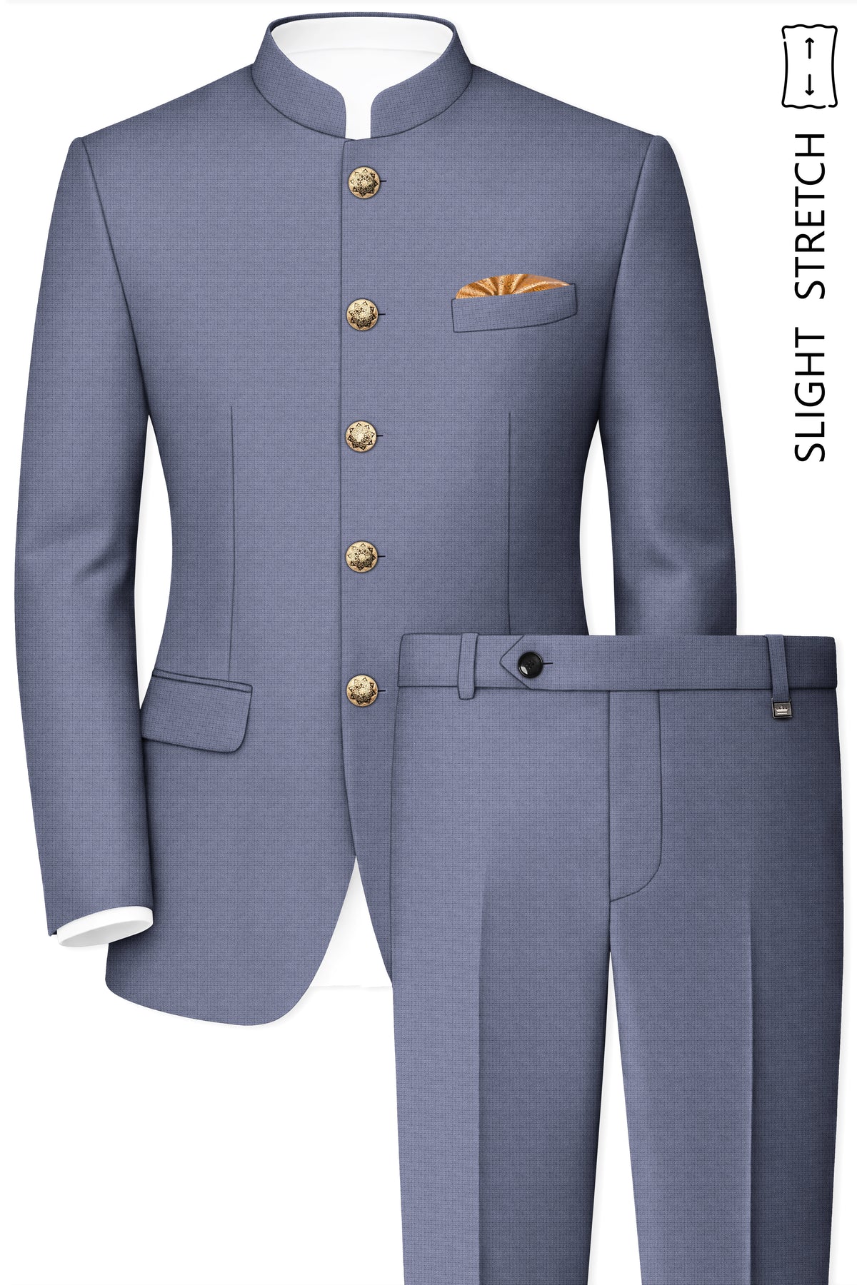 Graphite-Shuttle Gray Diamond Textured Wool Rich Slight Stretch Bandhgala Suit