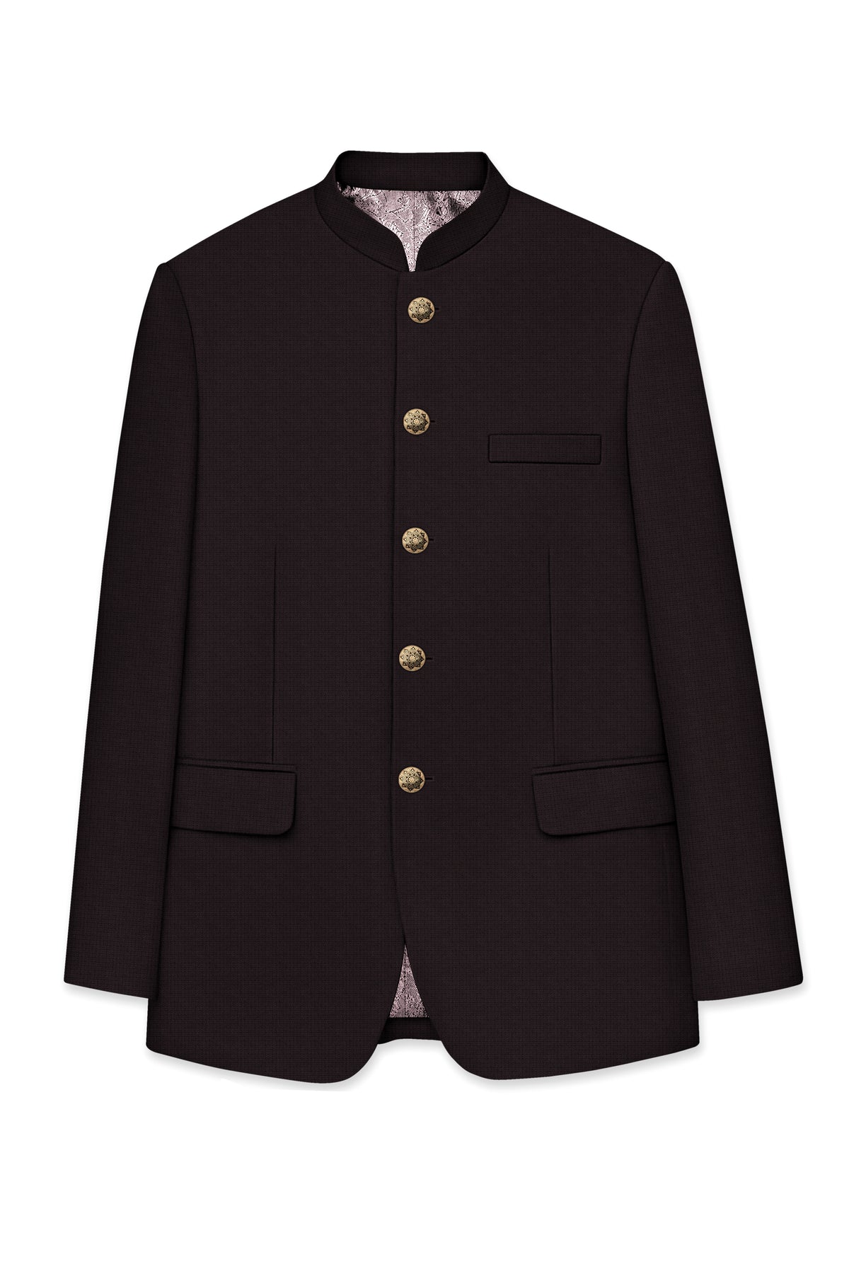 Regency-Cocoa Brown Diamond Textured Wool Rich Slight Stretch Bandhgala Suit