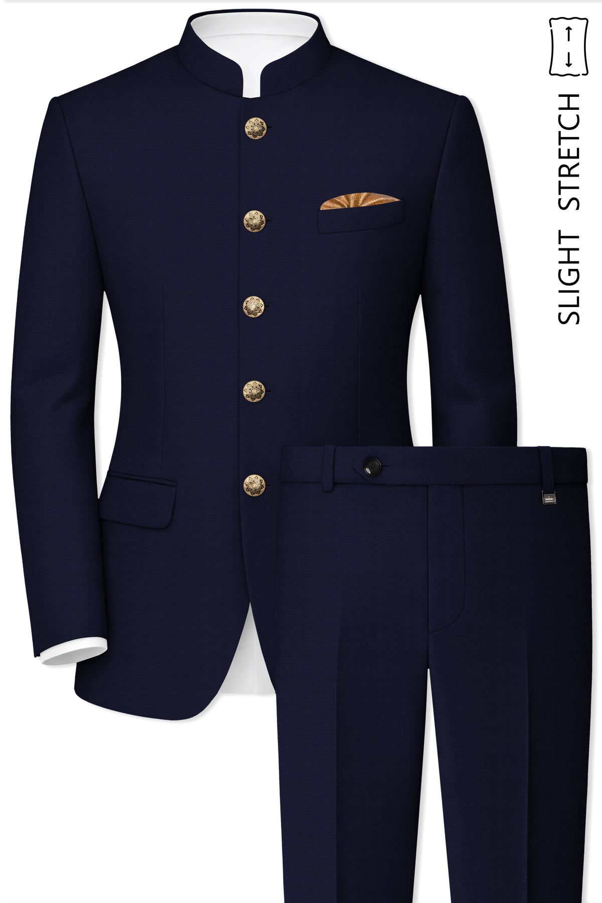 Nocturne-Mirage Navy Diamond Textured Wool Rich Slight Stretch Bandhgala Suit