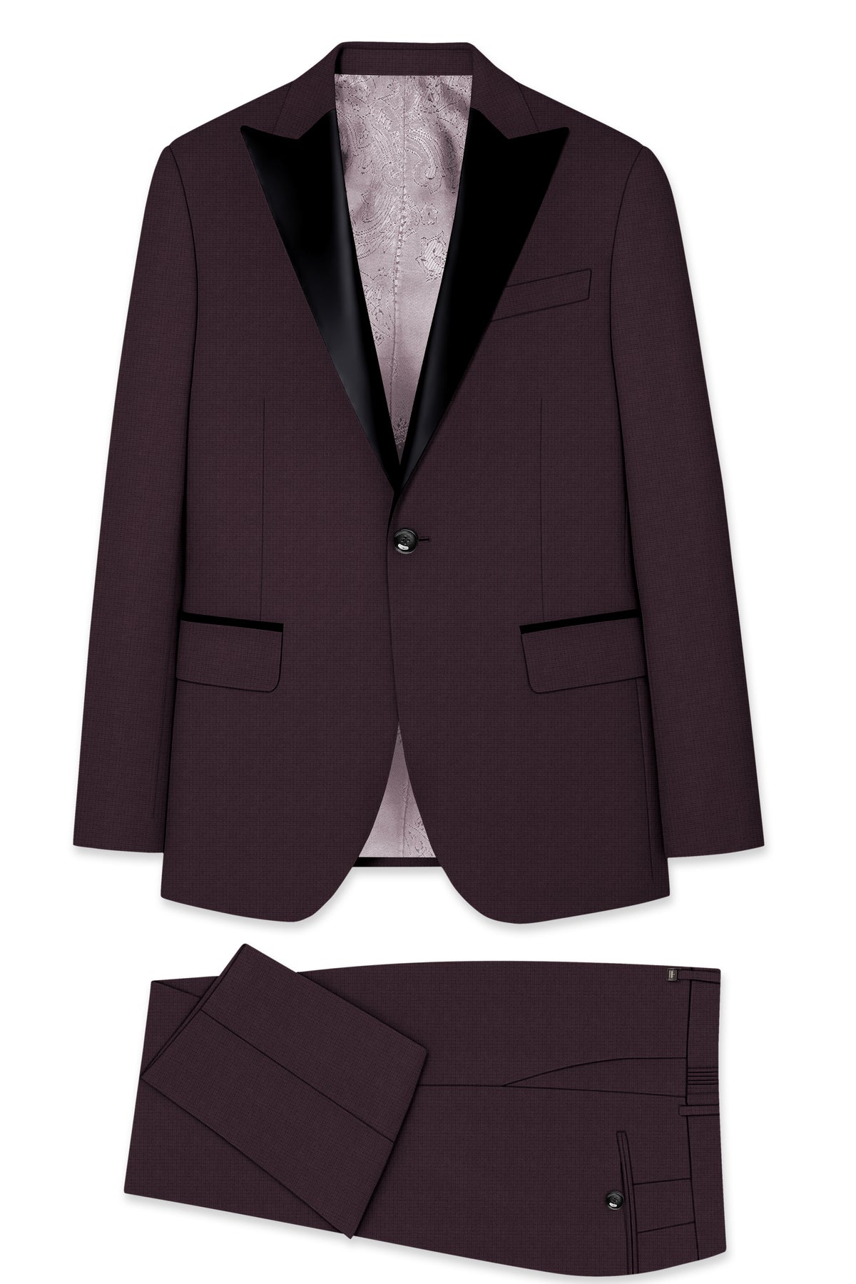 Velaris-Thunder Purple Diamond Textured Wool Rich Slight Stretch Peak Lapel Tuxedo Suit