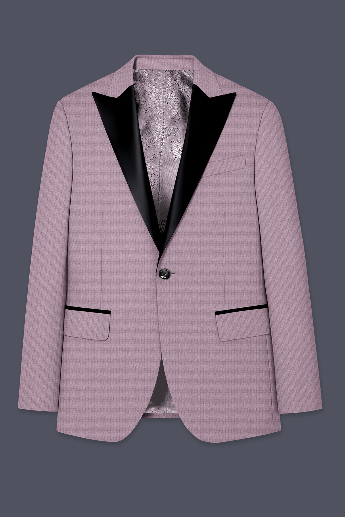 Regalia-Mountbatten Pink Diamond Textured Wool Rich Slight Stretch Peak Lapel Tuxedo Suit