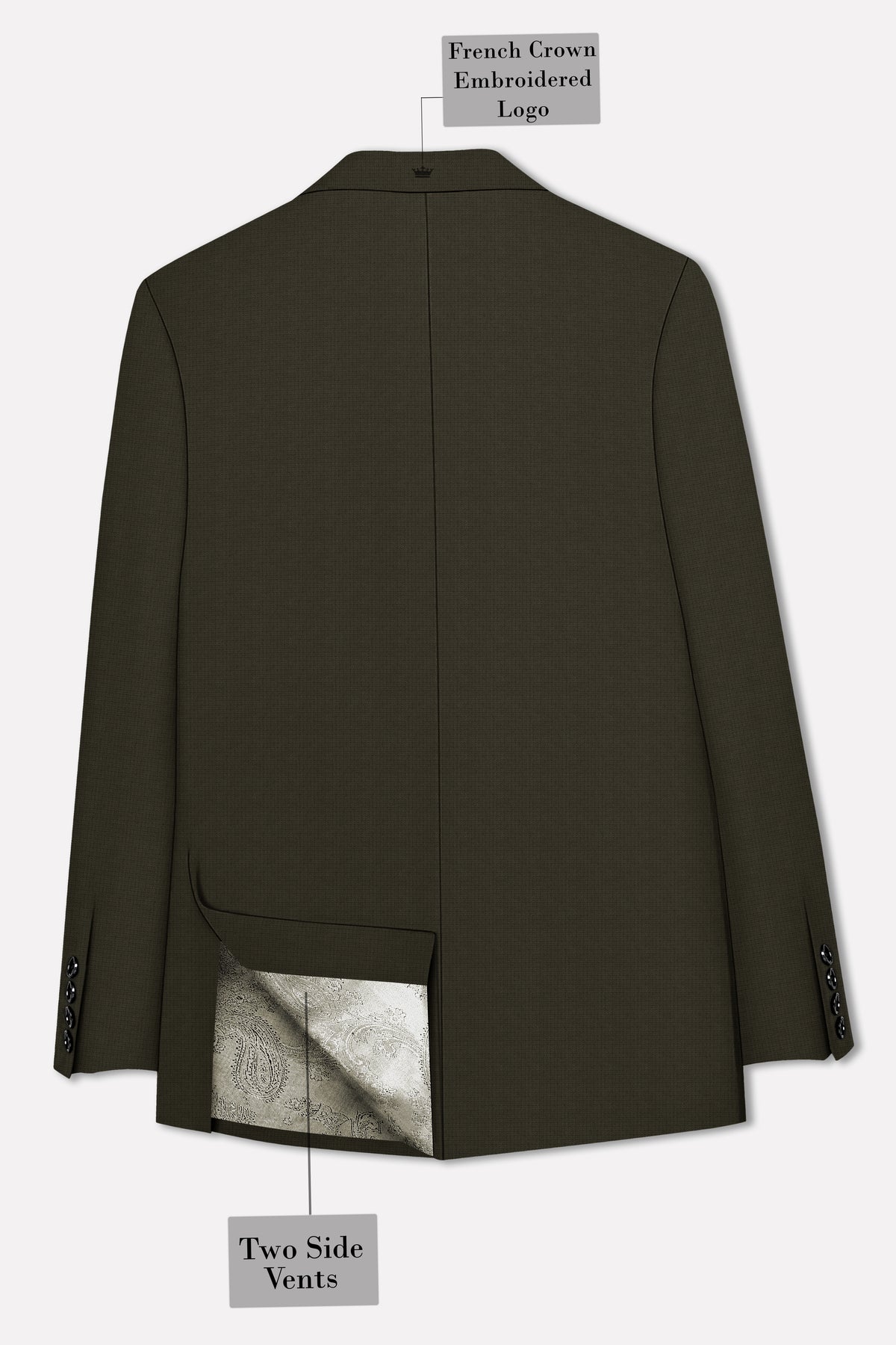 Prestige-Zeus Green Diamond Textured Wool Rich Slight Stretch Peak Lapel Tuxedo Suit