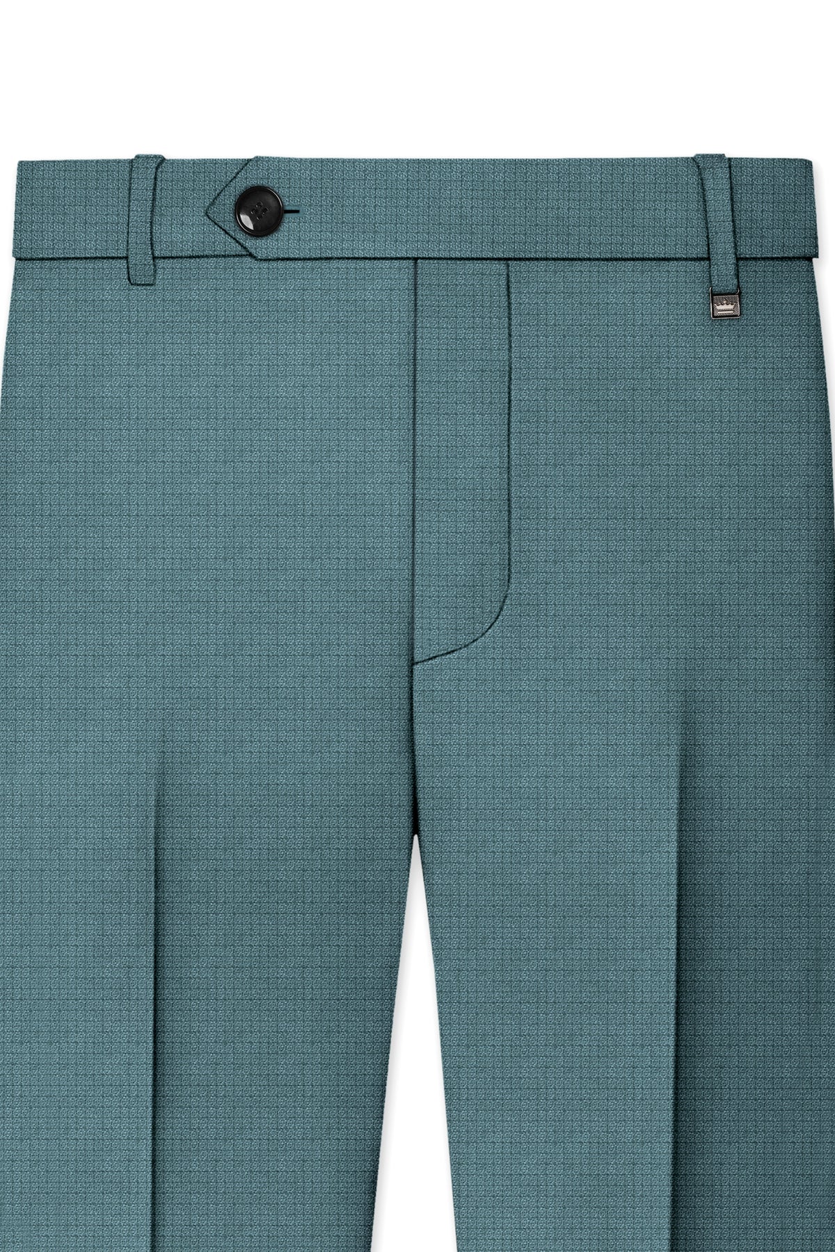 Viridian-Beetle Green Diamond Textured Wool Rich Slight Stretch Peak Lapel Tuxedo Suit