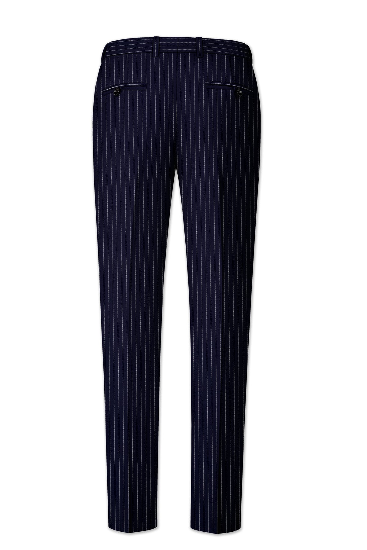 Mariner-Denim Blue And Bright White Chalk Striped Wool Rich Wrinkle-Free Fluid Drape Fabric Single Breasted Suit