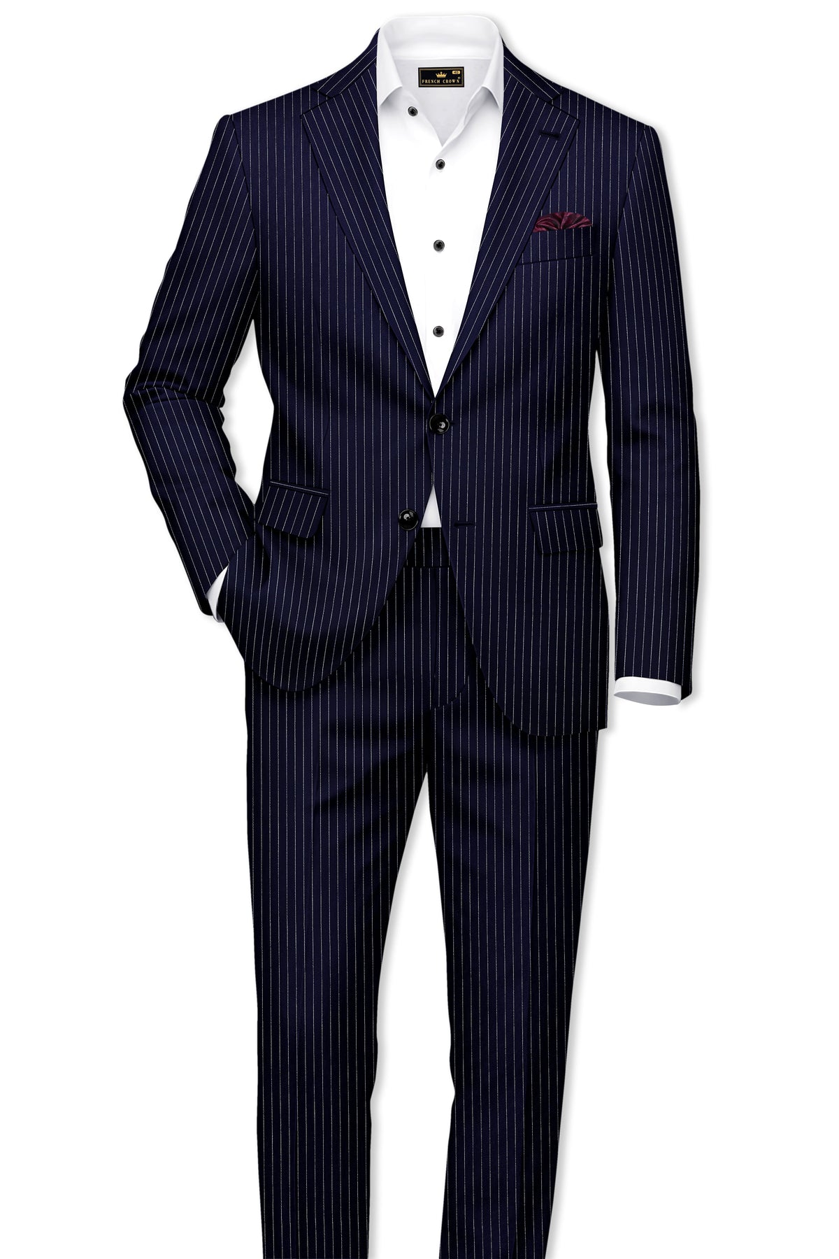 Mariner-Denim Blue And Bright White Chalk Striped Wool Rich Wrinkle-Free Fluid Drape Fabric Single Breasted Suit