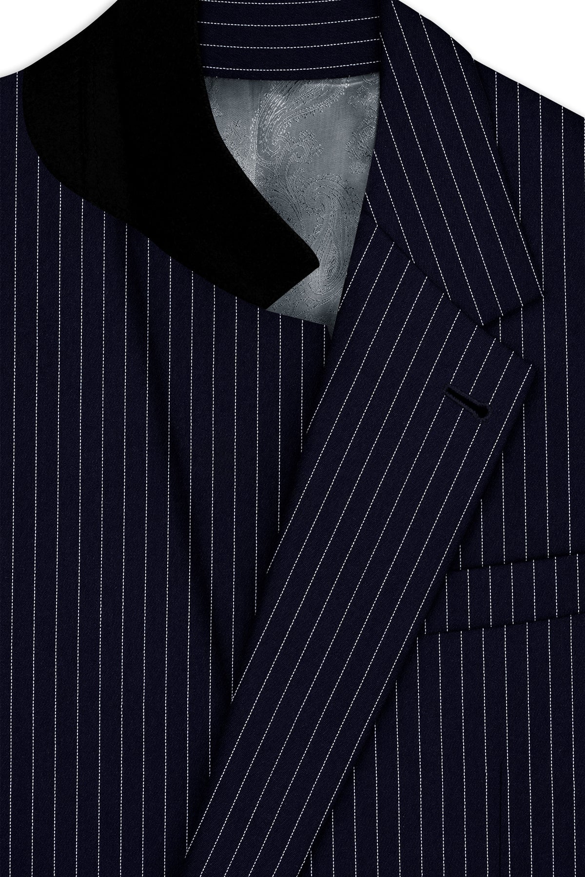 Mariner-Denim Blue And Bright White Chalk Striped Wool Rich Wrinkle-Free Fluid Drape Fabric Single Breasted Suit