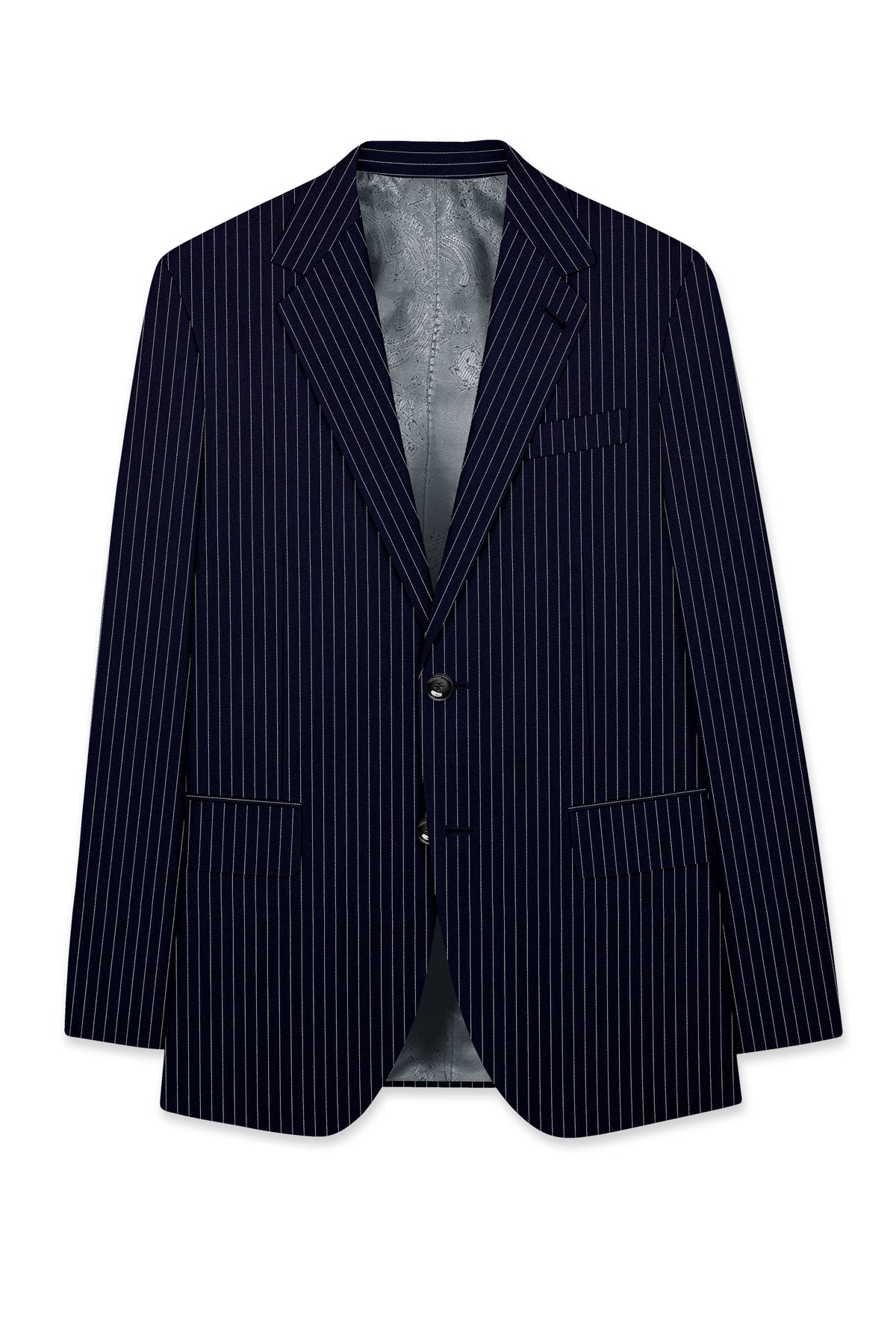 Mariner-Denim Blue And Bright White Chalk Striped Wool Rich Wrinkle-Free Fluid Drape Fabric Single Breasted Suit