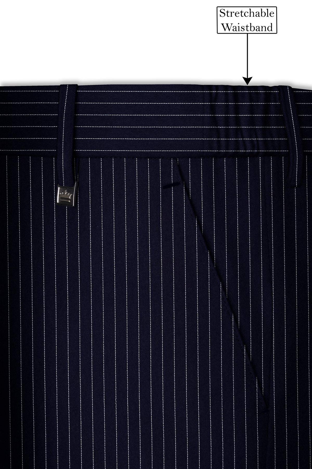 Mariner-Denim Blue And Bright White Chalk Striped Wool Rich Wrinkle-Free Fluid Drape Fabric Cross Placket Bandhgala Suit
