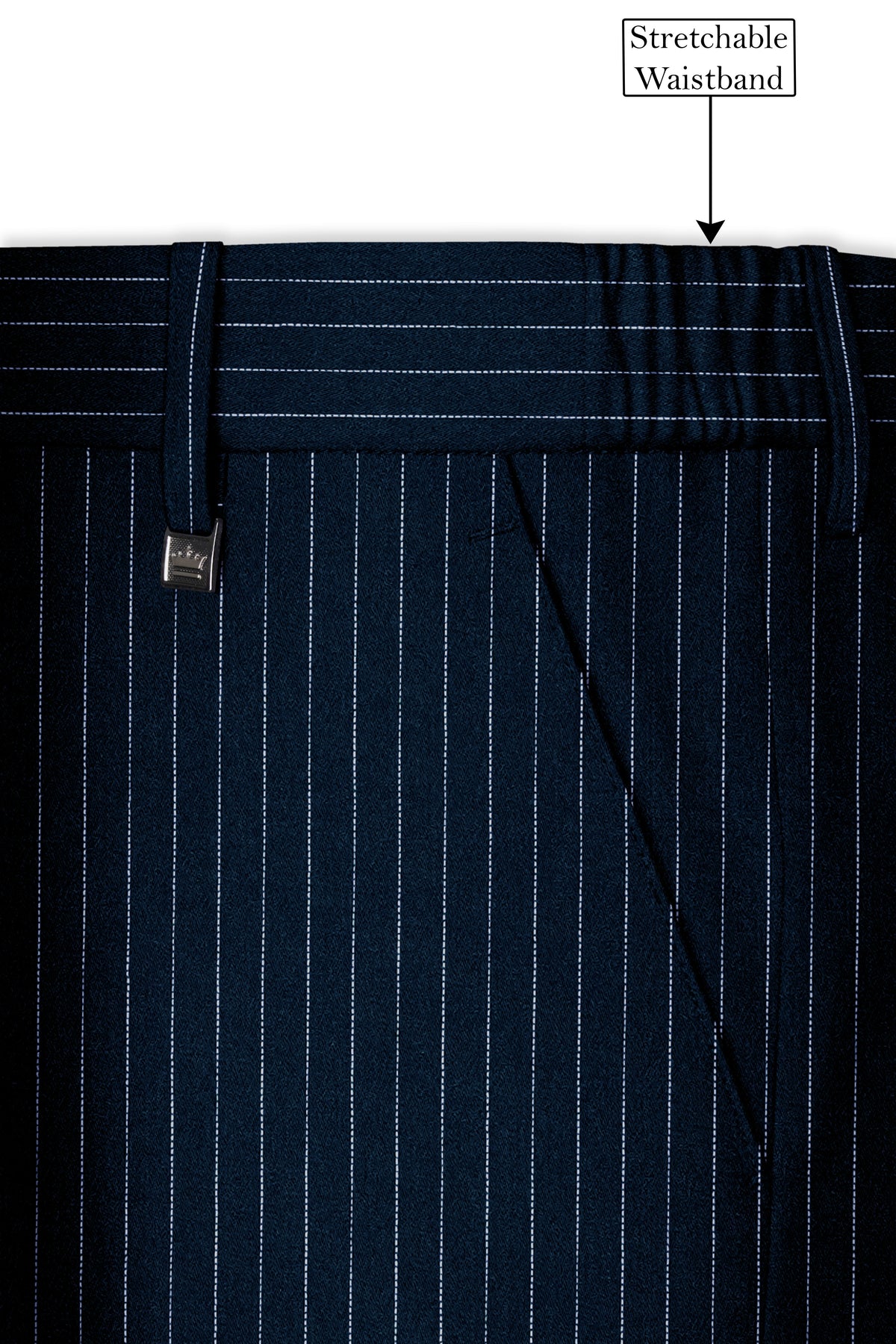 Zenith-Imperial Teal Green And Bright White Chalk Striped Wool Rich Wrinkle-Free Fluid Drape Fabric Cross Placket Bandhgala Suit