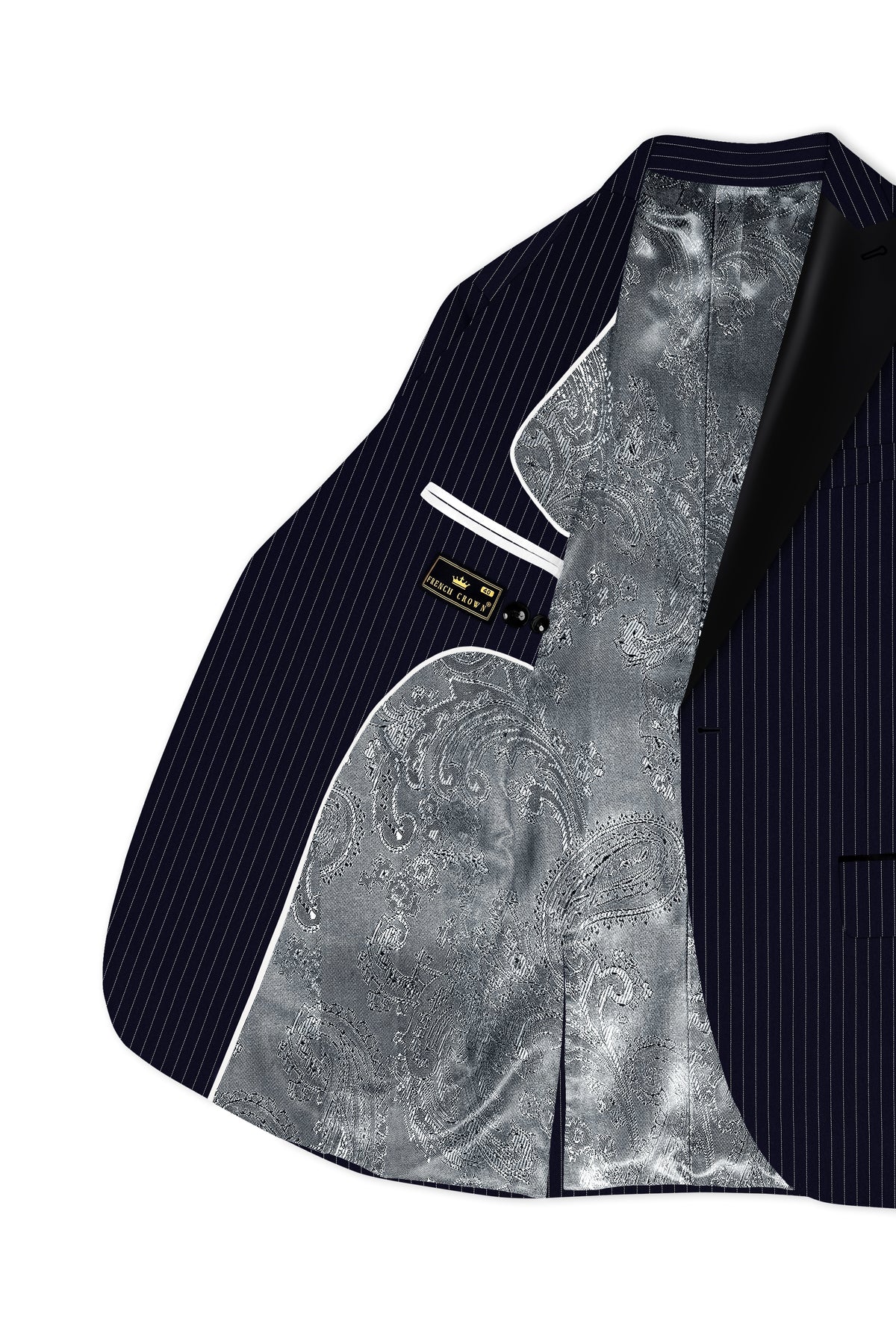 Mariner-Denim Blue And Bright White Chalk Striped Wool Rich Wrinkle-Free Fluid Drape Fabric Peak Lapel Tuxedo Suit