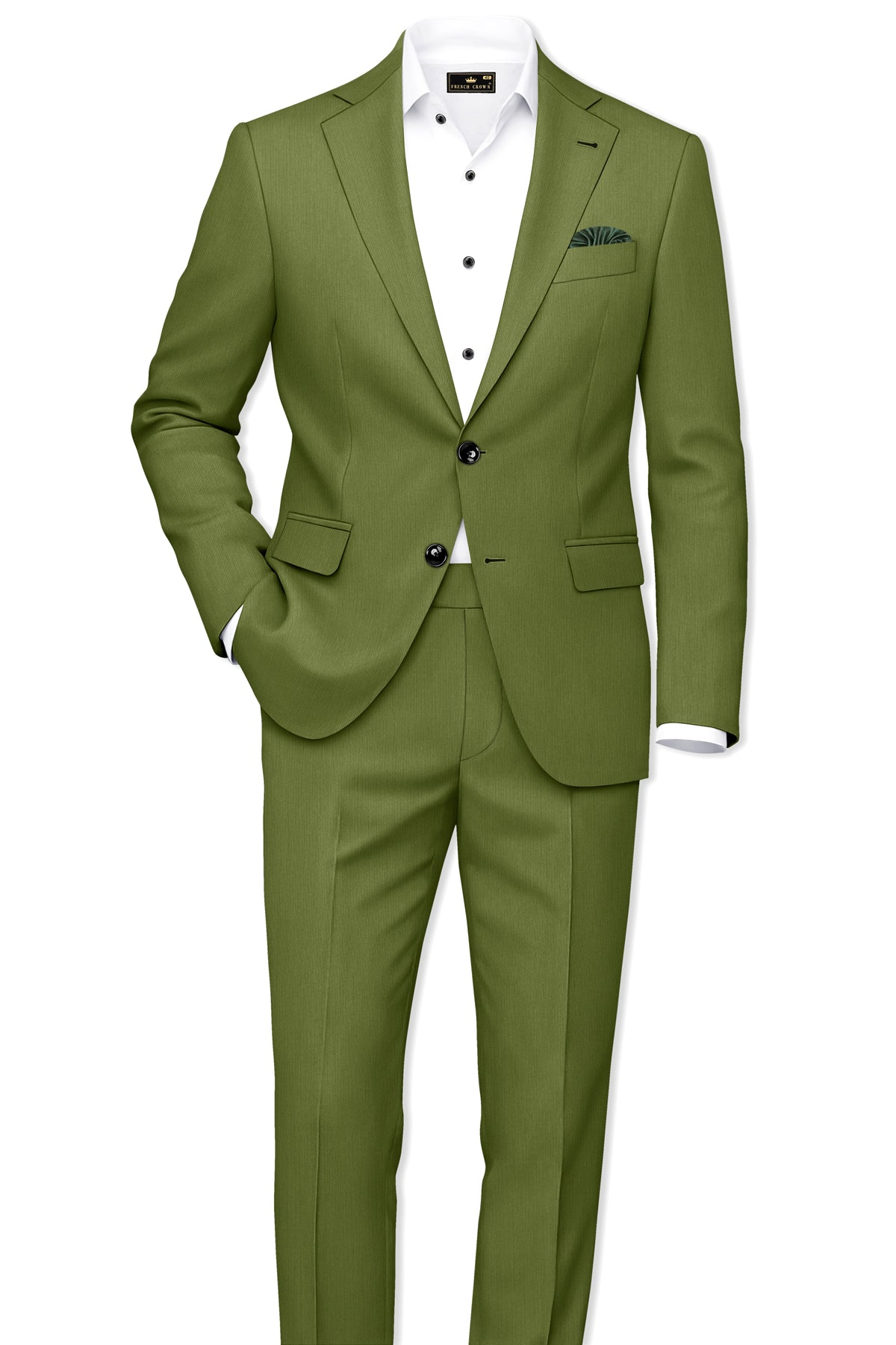Hunter-Muddy Green Diamond Textured Wool Rich Slight Stretch Single Breasted Suit