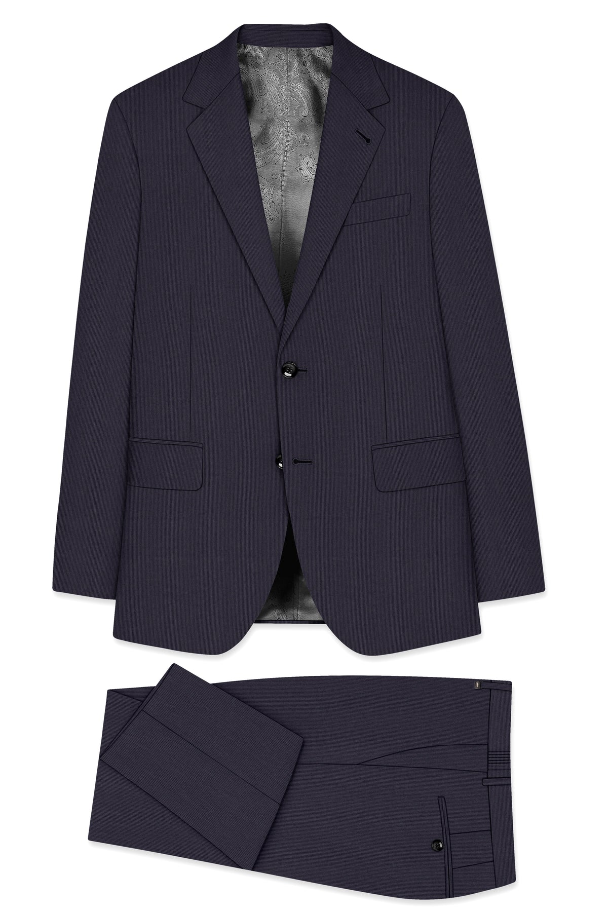 Aurelio-Charade Gray Diamond Textured Wool Rich Slight Stretch Single Breasted Suit