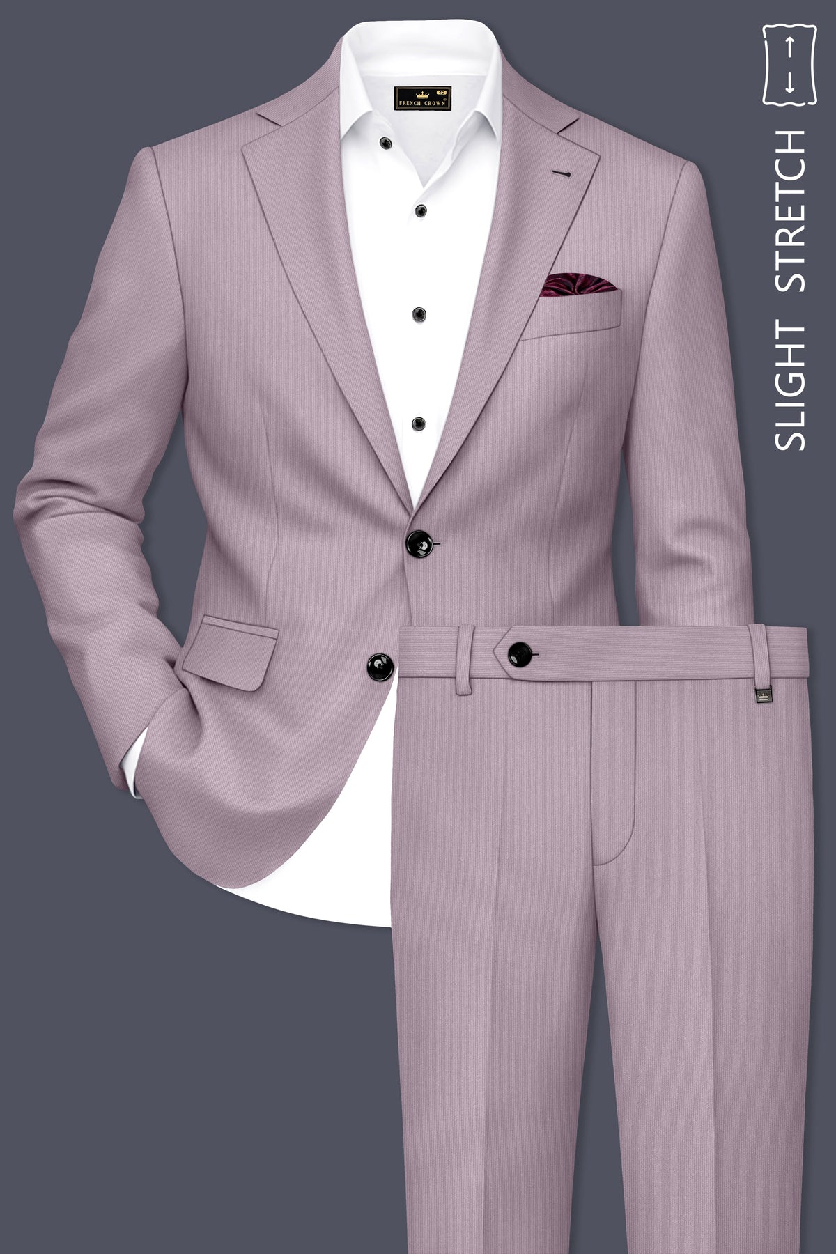 Celeste-Martini Pink Diamond Textured Wool Rich Slight Stretch Single Breasted Suit