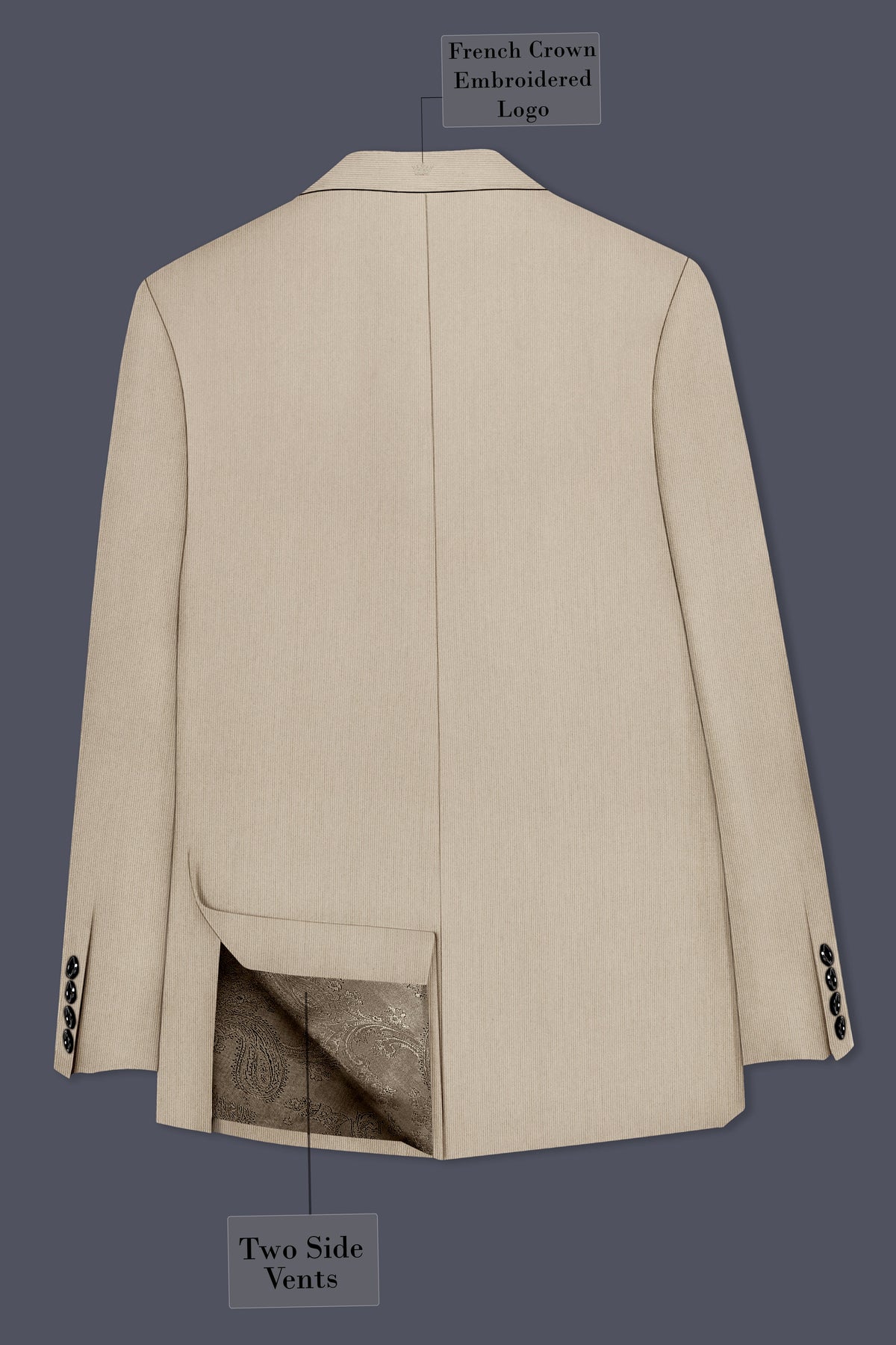 Ivoria-Vanilla Cream Diamond Textured Wool Rich Slight Stretch Single Breasted Suit