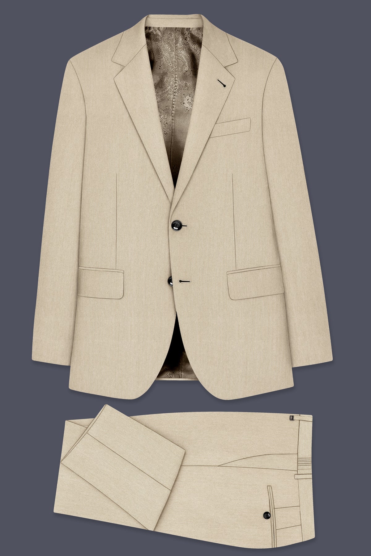 Ivoria-Vanilla Cream Diamond Textured Wool Rich Slight Stretch Single Breasted Suit