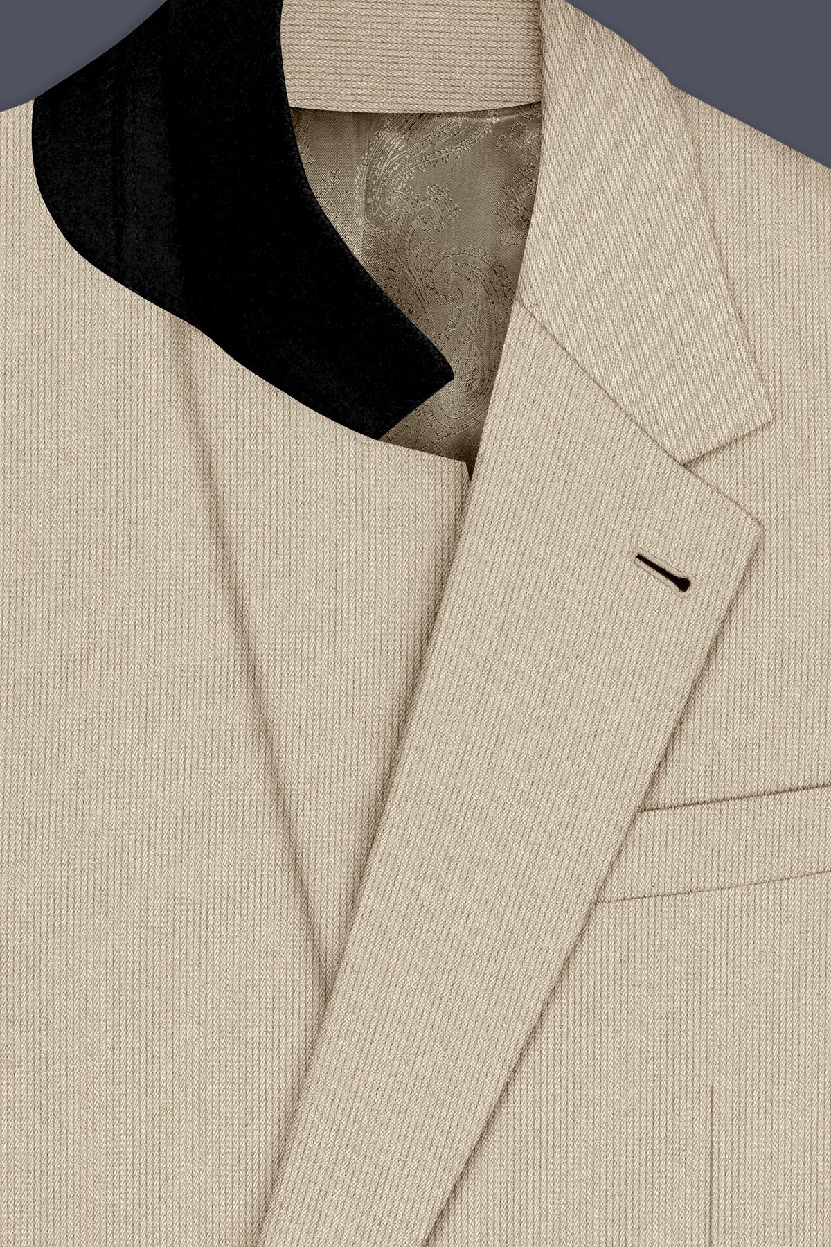 Ivoria-Vanilla Cream Diamond Textured Wool Rich Slight Stretch Single Breasted Suit