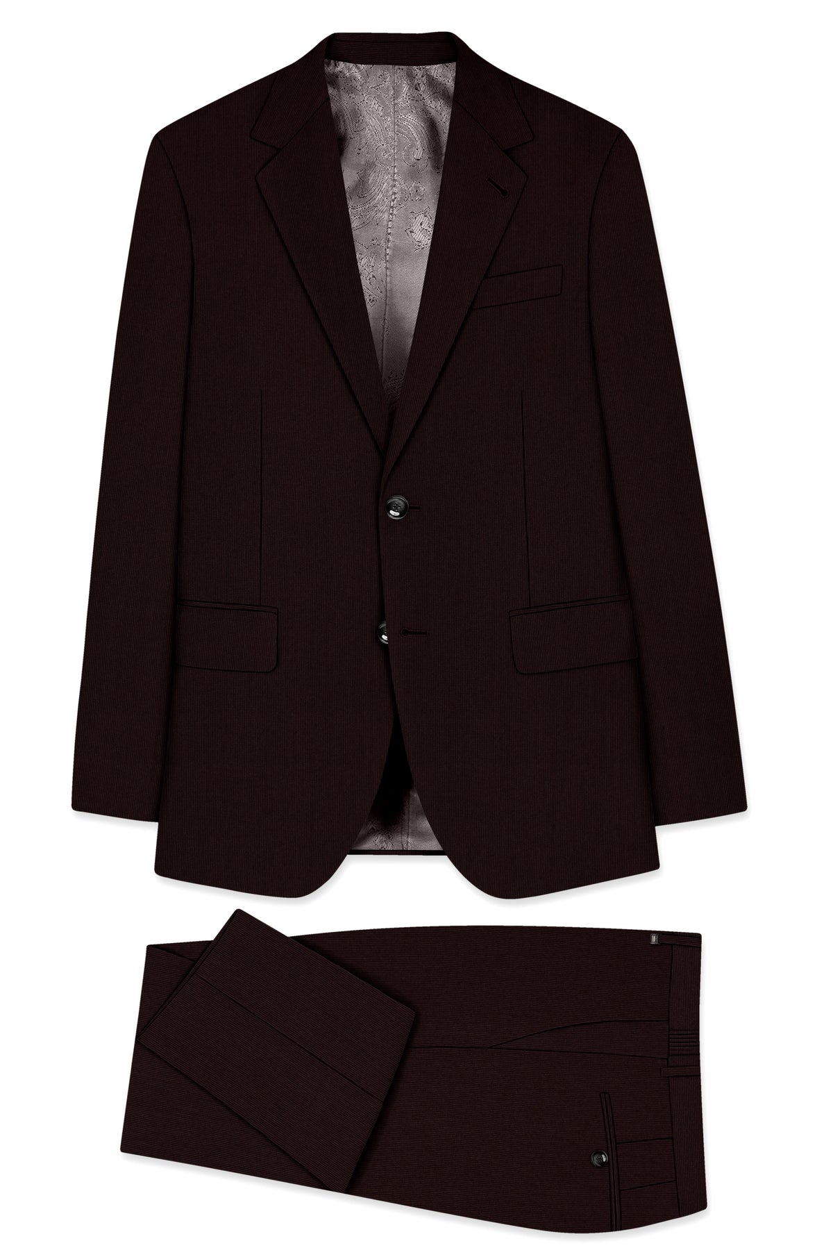 Terrano-Creole Brown Diamond Textured Wool Rich Slight Stretch Single Breasted Suit
