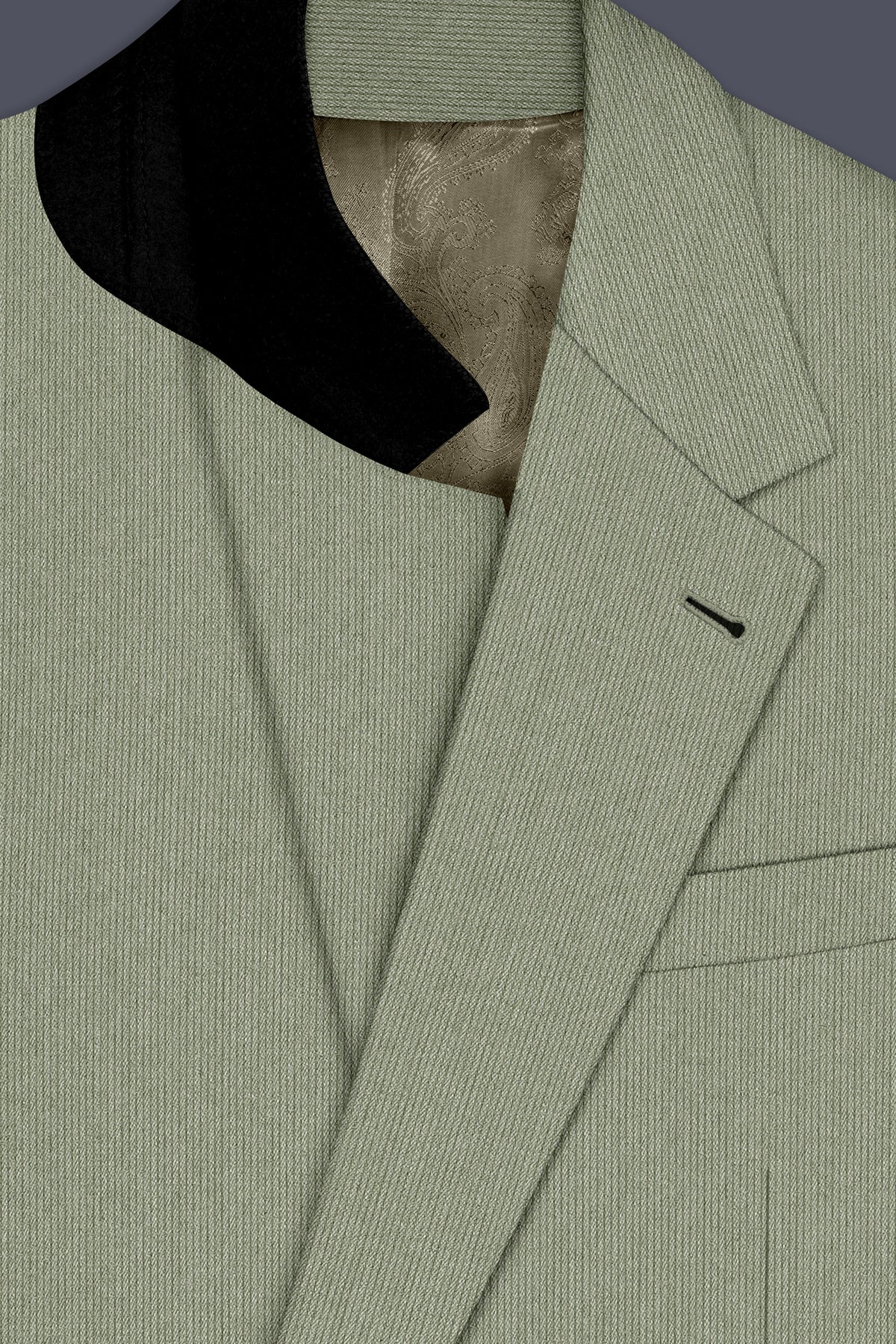 Elysian-Sage Green Diamond Textured Wool Rich Slight Stretch Single Breasted Suit