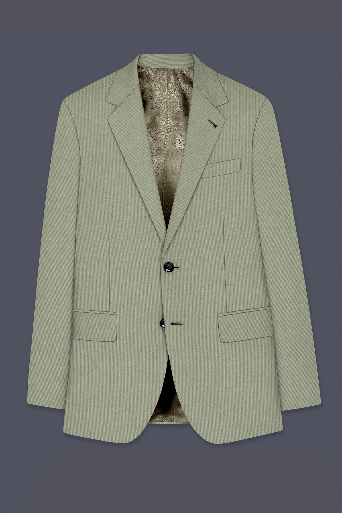 Elysian-Sage Green Diamond Textured Wool Rich Slight Stretch Single Breasted Suit