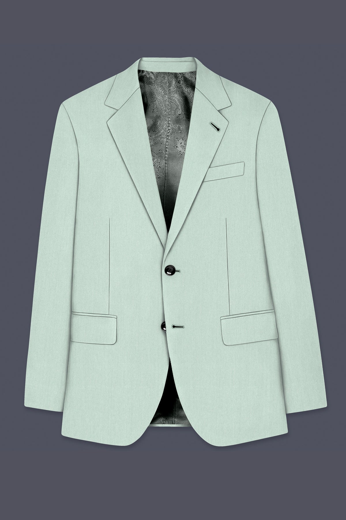 Viridis-Pumice Green Diamond Textured Wool Rich Slight Stretch Single Breasted Suit
