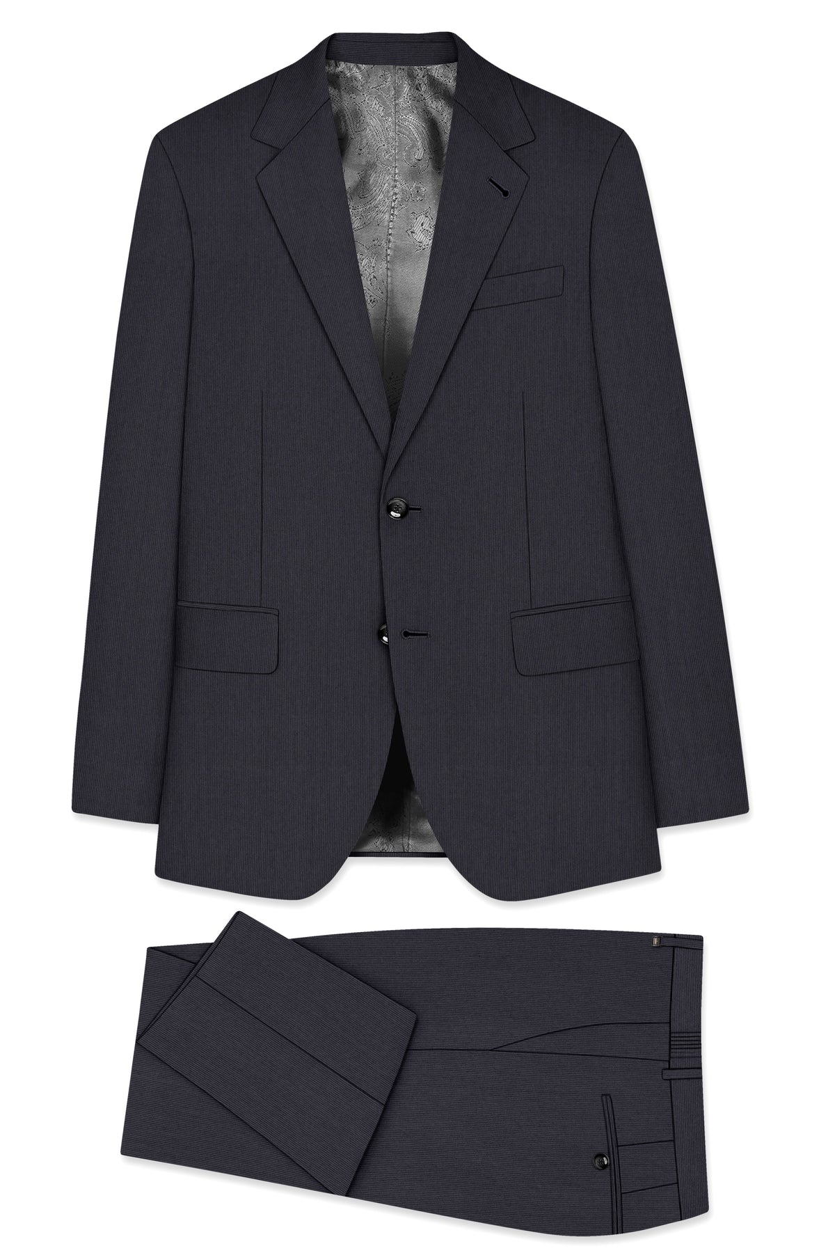 Axton-Baltic Sea Gray Diamond Textured Wool Rich Slight Stretch Single Breasted Suit