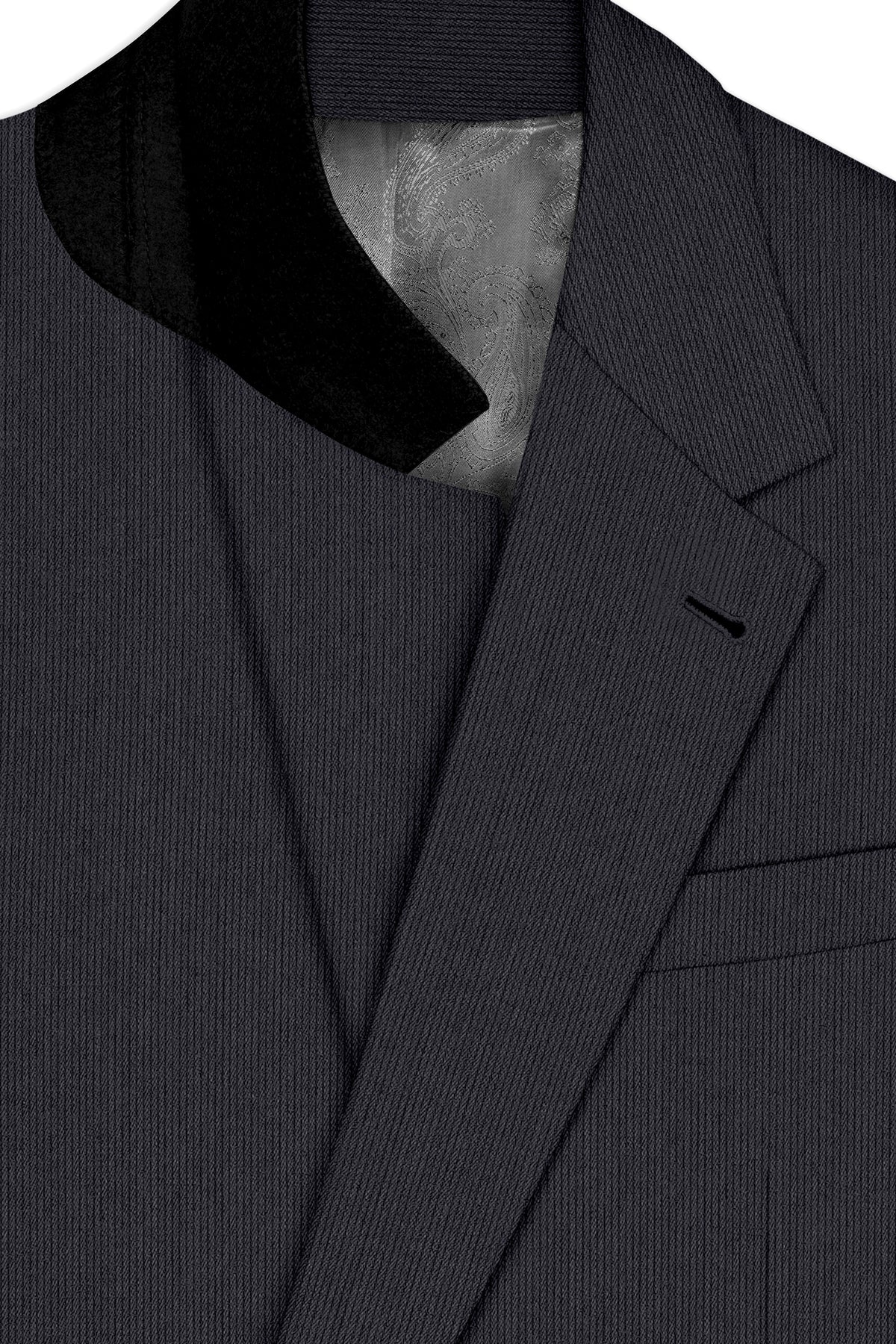 Axton-Baltic Sea Gray Diamond Textured Wool Rich Slight Stretch Single Breasted Suit