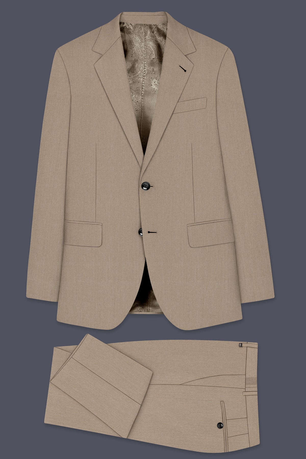 Terran-Sandrift Brown Diamond Textured Wool Rich Slight Stretch Single Breasted Suit