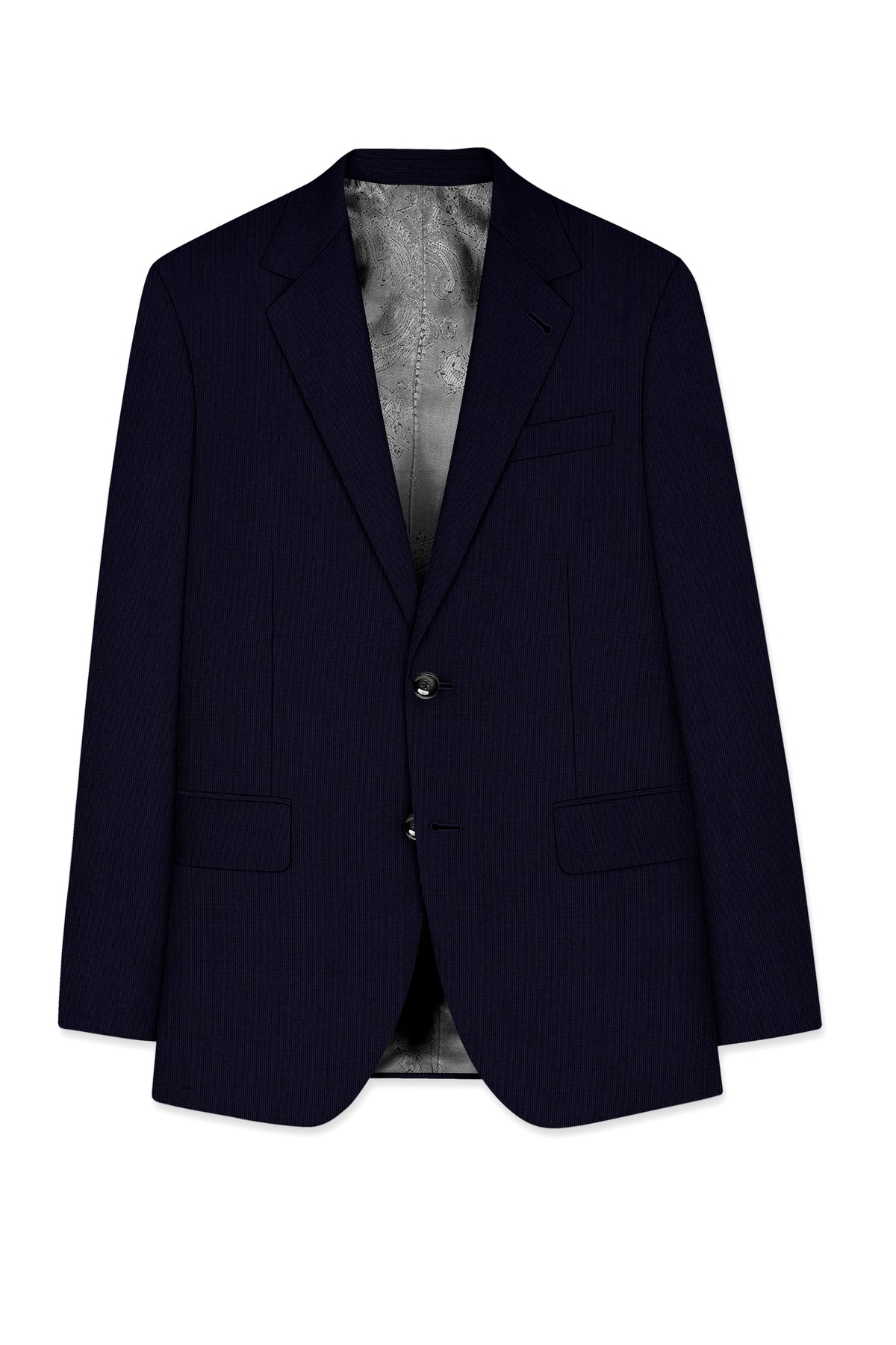 Valmont-Navy Blue Diamond Textured Wool Rich Slight Stretch Single Breasted Suit