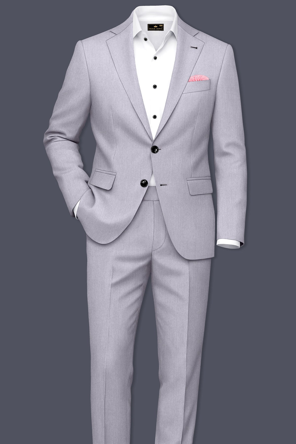 Virelli-Suva Gray Diamond Textured Wool Rich Slight Stretch Single Breasted Suit