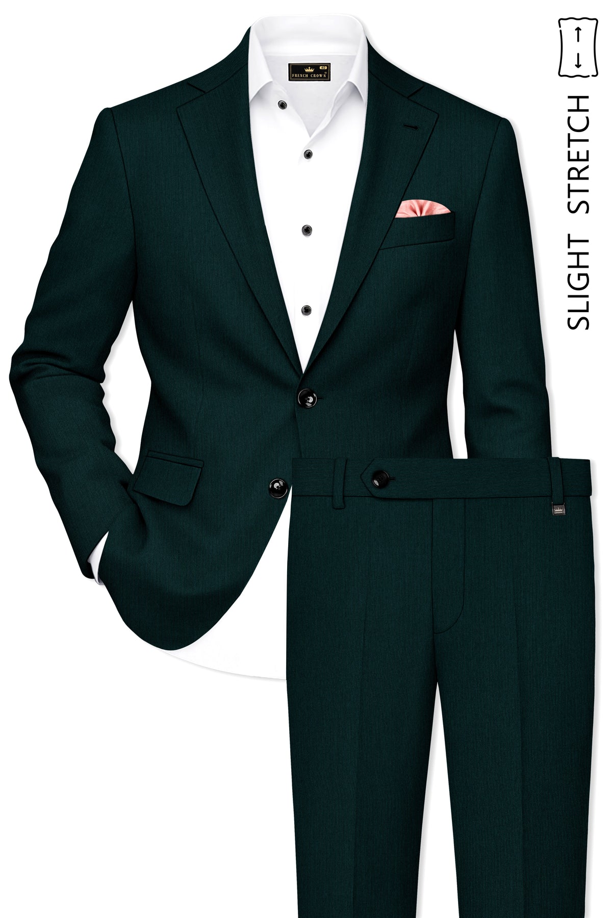 Viridian-Burnham Green Diamond Textured Wool Rich Slight Stretch Single Breasted Suit
