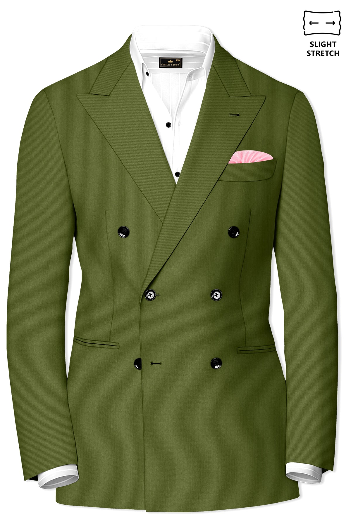 Hunter-Muddy Green Diamond Textured Wool Rich Slight Stretch Double Breasted Suit