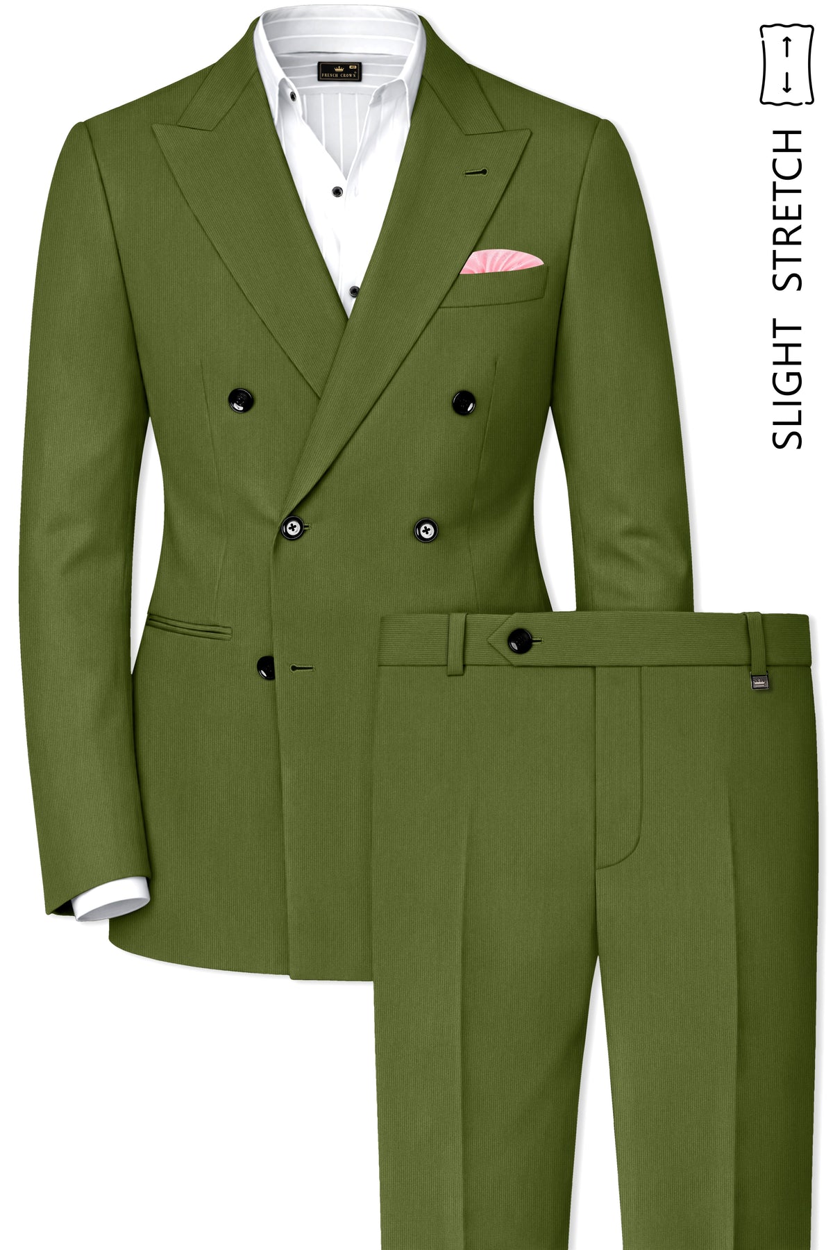 Hunter-Muddy Green Diamond Textured Wool Rich Slight Stretch Double Breasted Suit