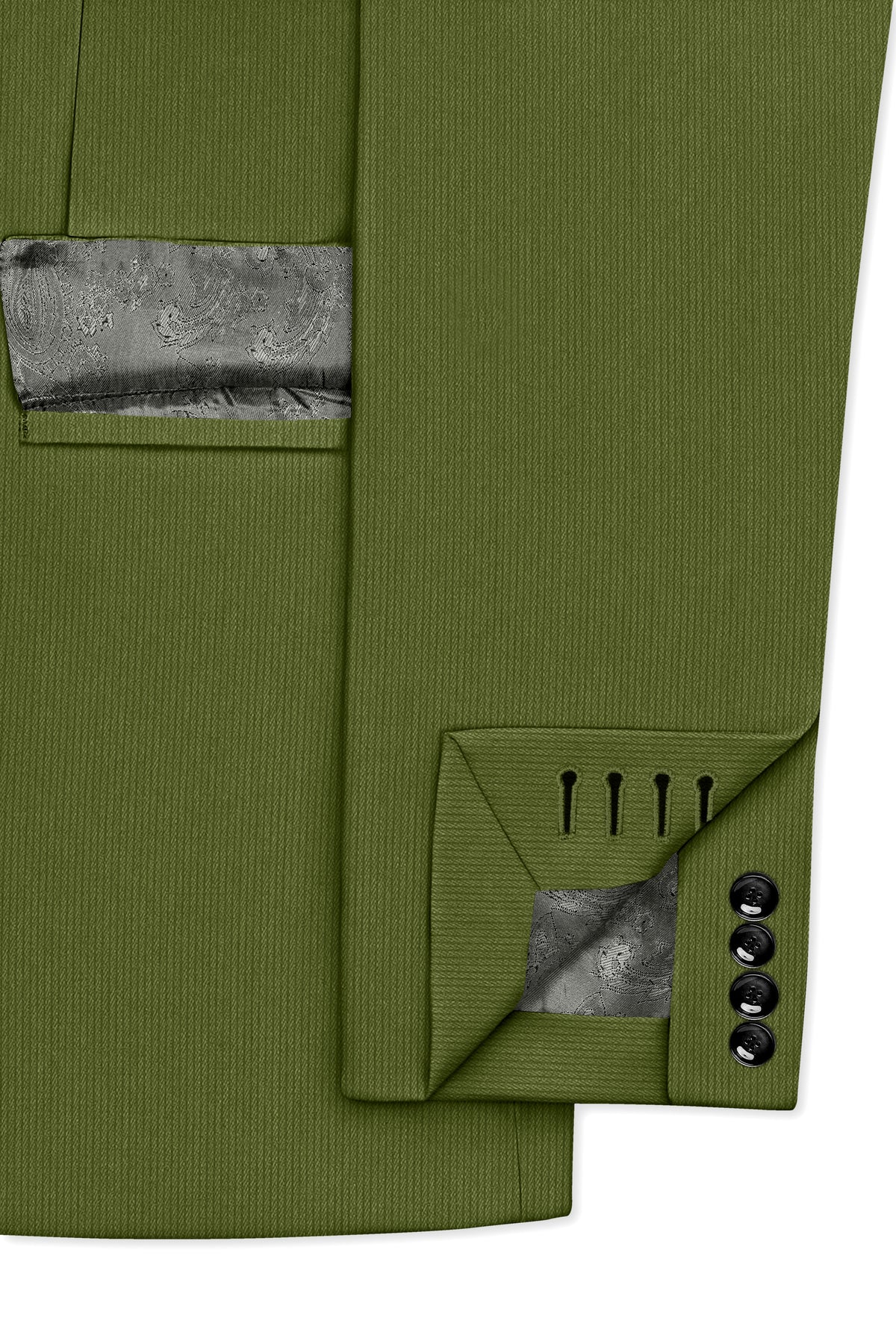 Hunter-Muddy Green Diamond Textured Wool Rich Slight Stretch Double Breasted Suit
