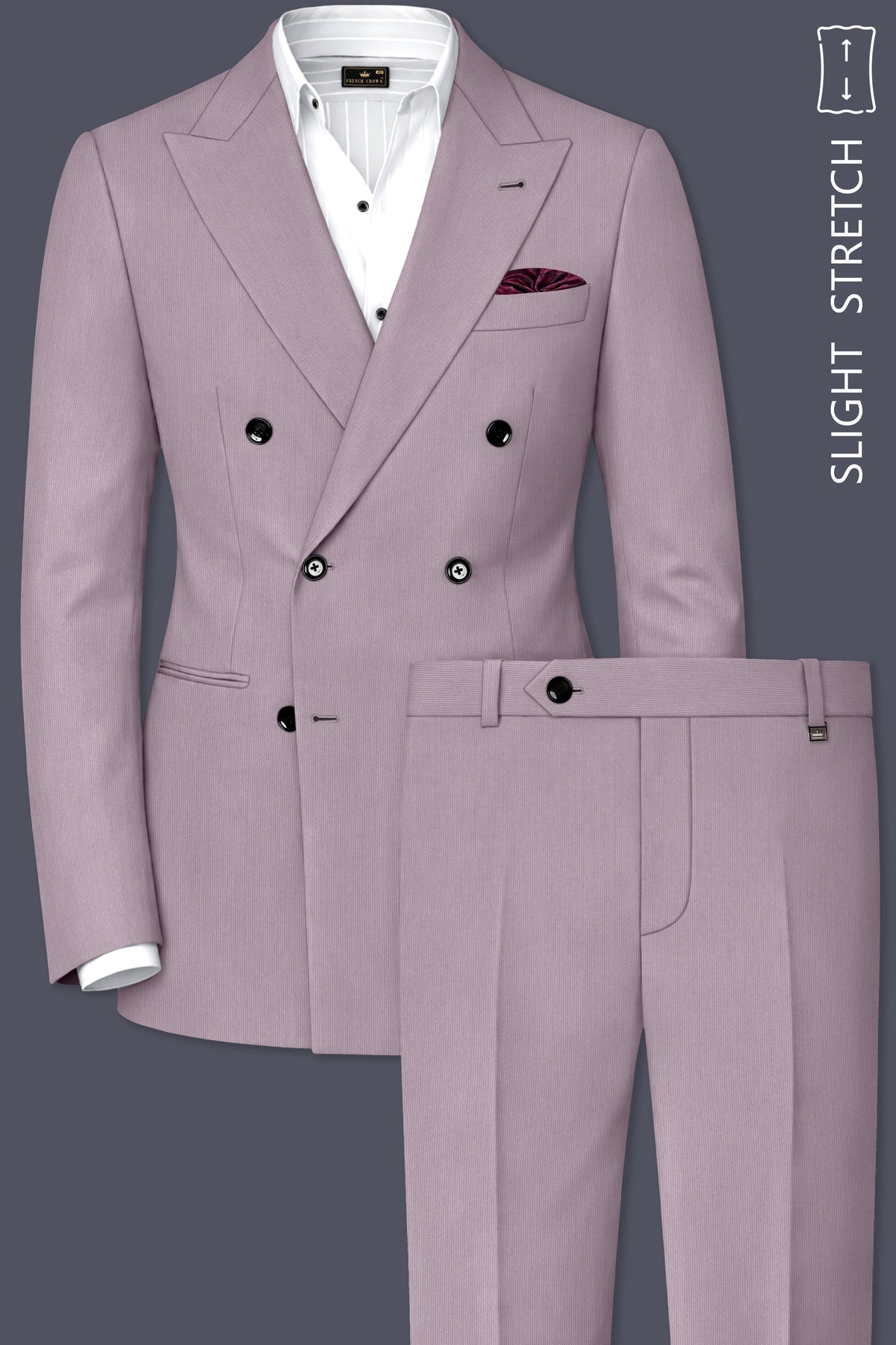 Celeste-Martini Pink Diamond Textured Wool Rich Slight Stretch Double Breasted Suit