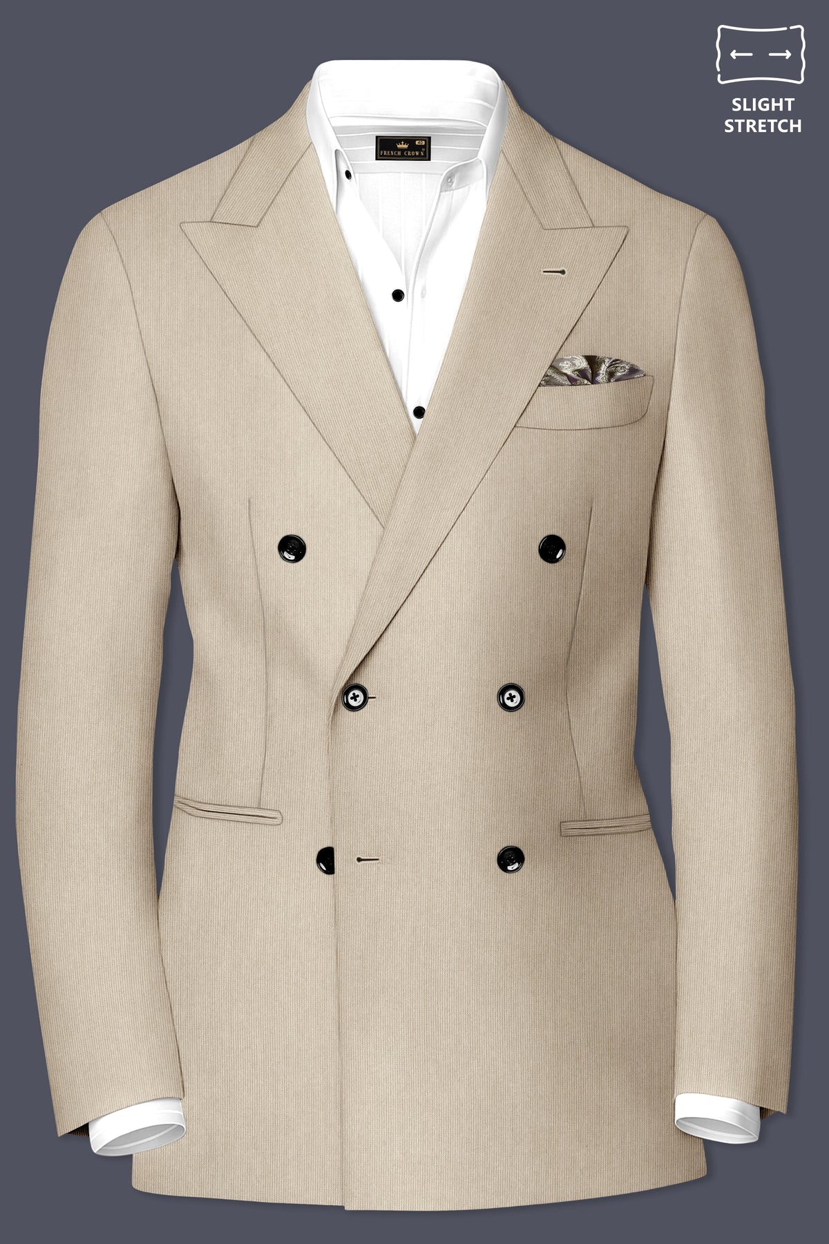 Ivoria-Vanilla Cream Diamond Textured Wool Rich Slight Stretch Double Breasted Suit