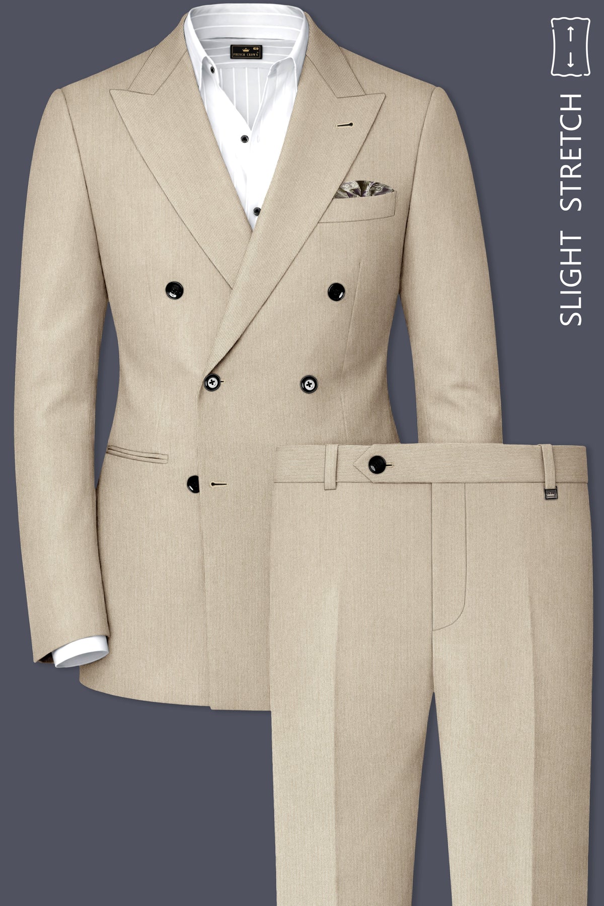 Ivoria-Vanilla Cream Diamond Textured Wool Rich Slight Stretch Double Breasted Suit