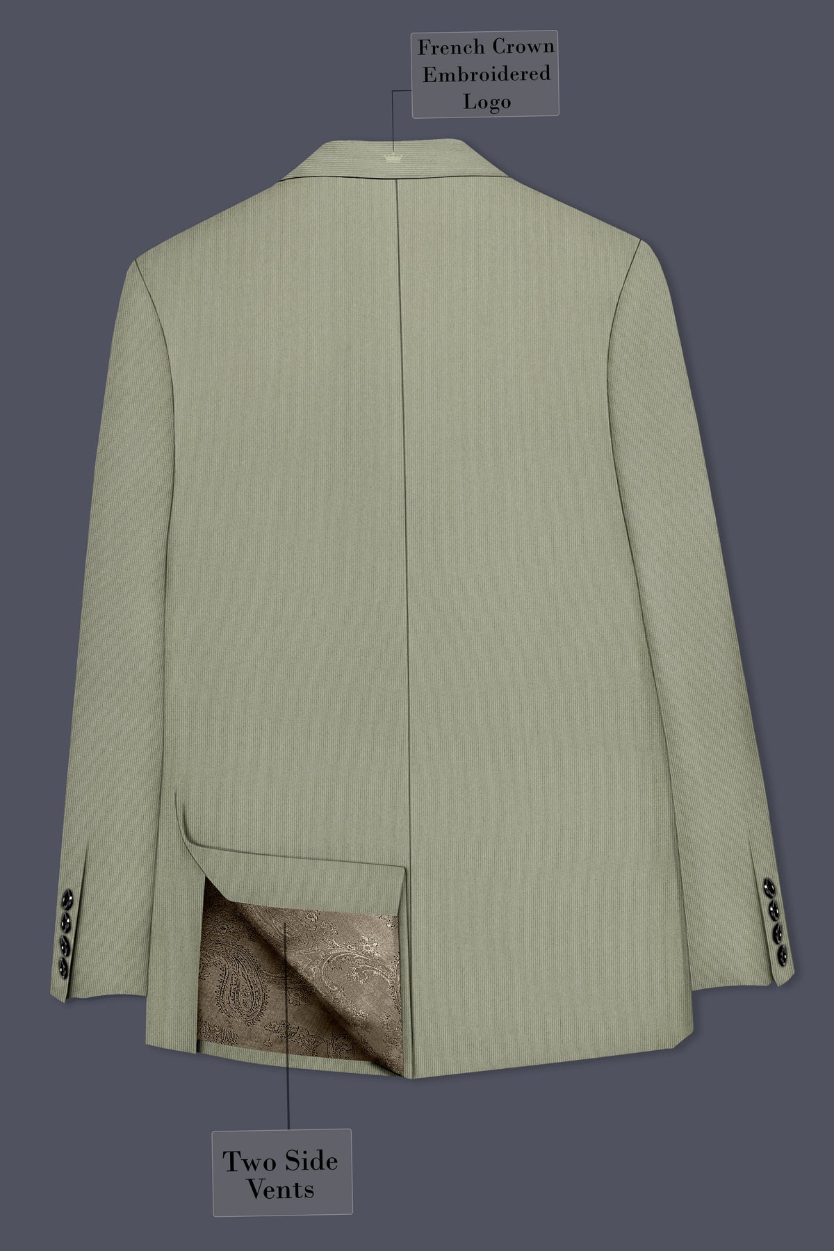 Elysian-Sage Green Diamond Textured Wool Rich Slight Stretch Double Breasted Suit