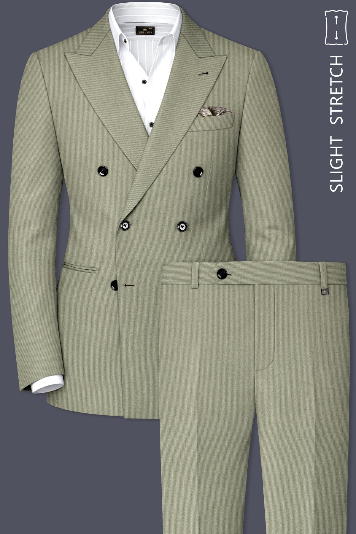 Elysian-Sage Green Diamond Textured Wool Rich Slight Stretch Double Breasted Suit
