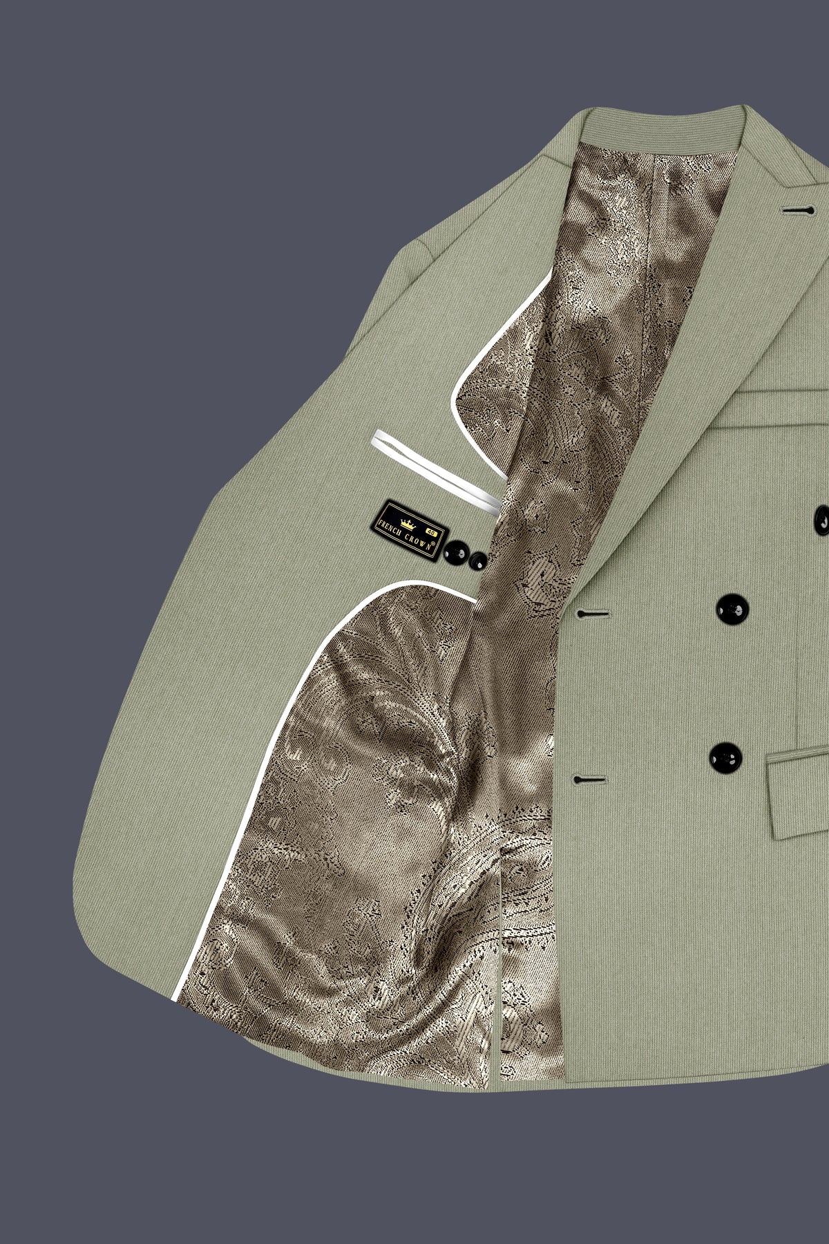Elysian-Sage Green Diamond Textured Wool Rich Slight Stretch Double Breasted Suit