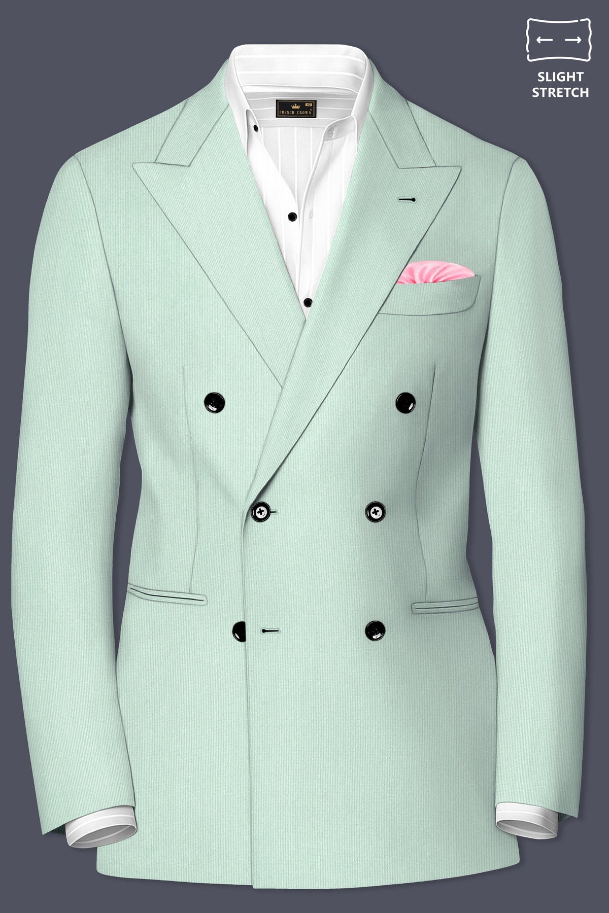 Viridis-Pumice Green Diamond Textured Wool Rich Slight Stretch Double Breasted Suit