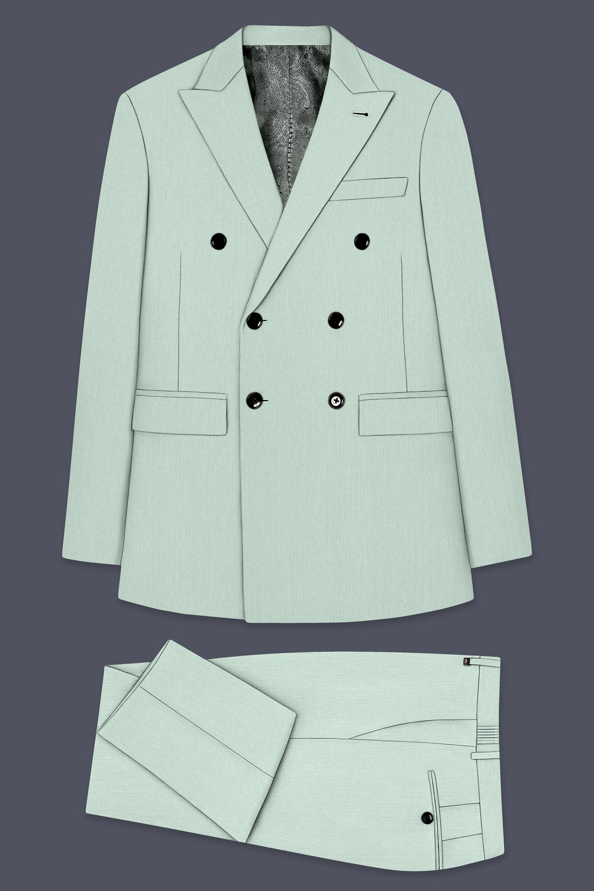 Viridis-Pumice Green Diamond Textured Wool Rich Slight Stretch Double Breasted Suit
