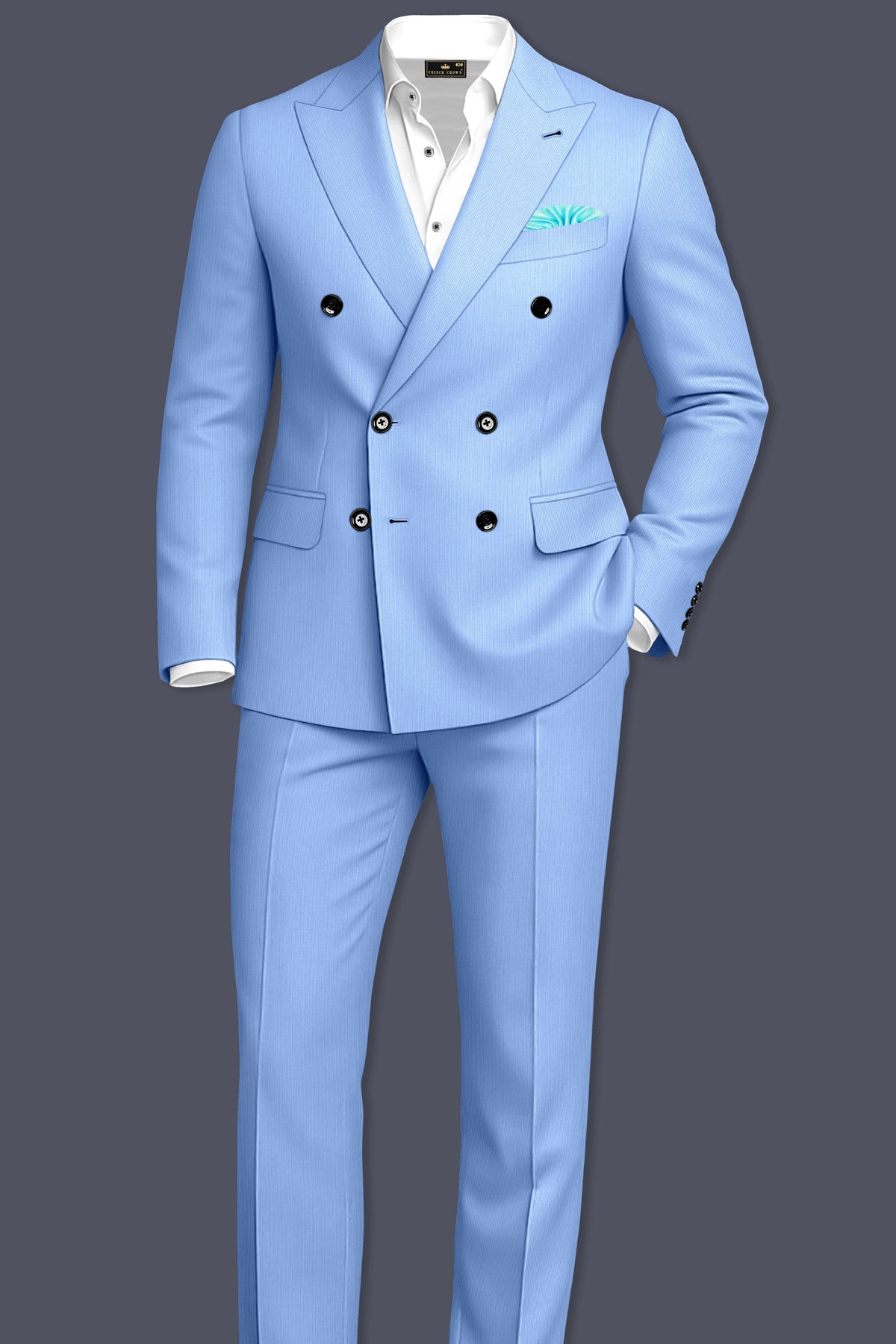 Cobalt-Jordy Blue Diamond Textured Wool Rich Slight Stretch Double Breasted Suit