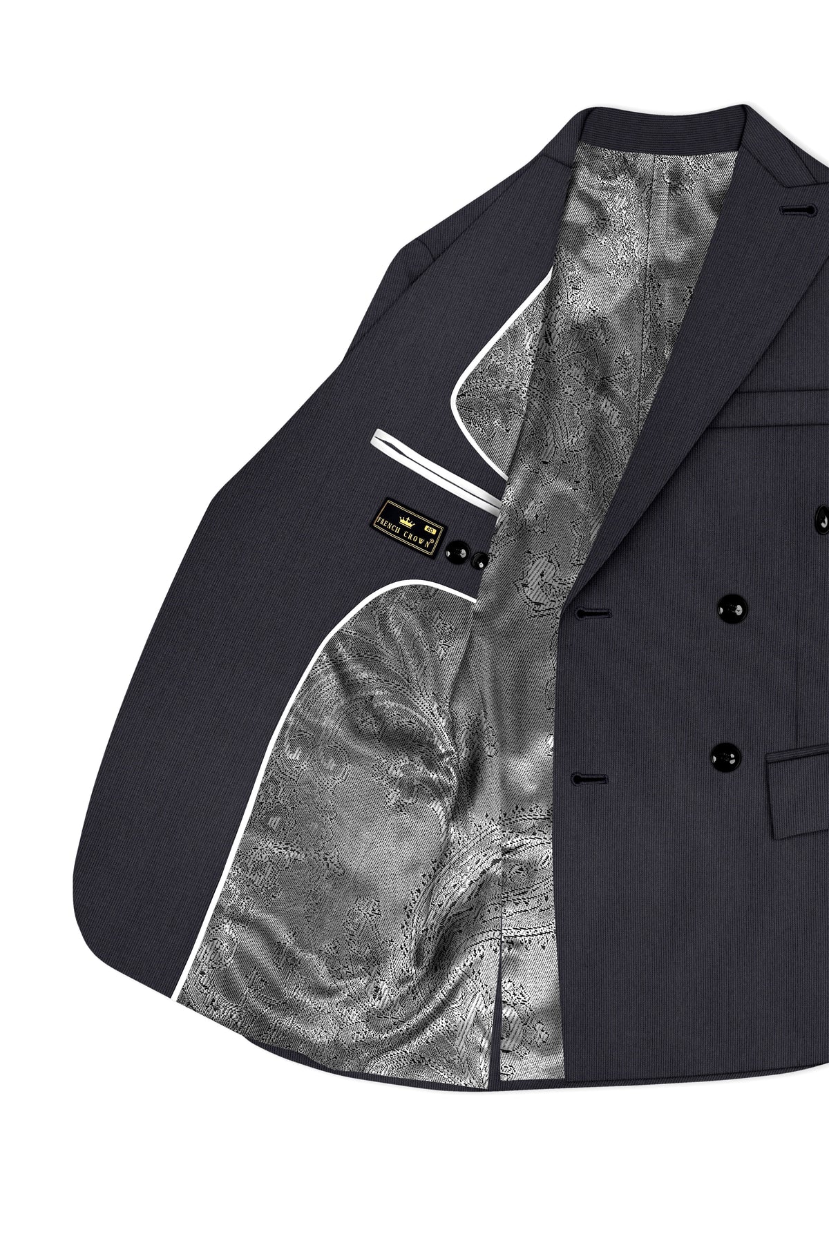 Axton-Baltic Sea Gray Diamond Textured Wool Rich Slight Stretch Double Breasted Suit