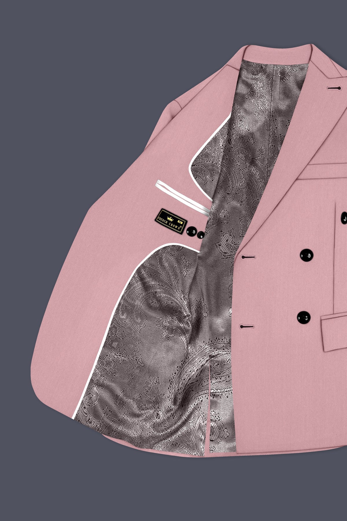Isadora-Careys Pink Diamond Textured Wool Rich Slight Stretch Double Breasted Suit